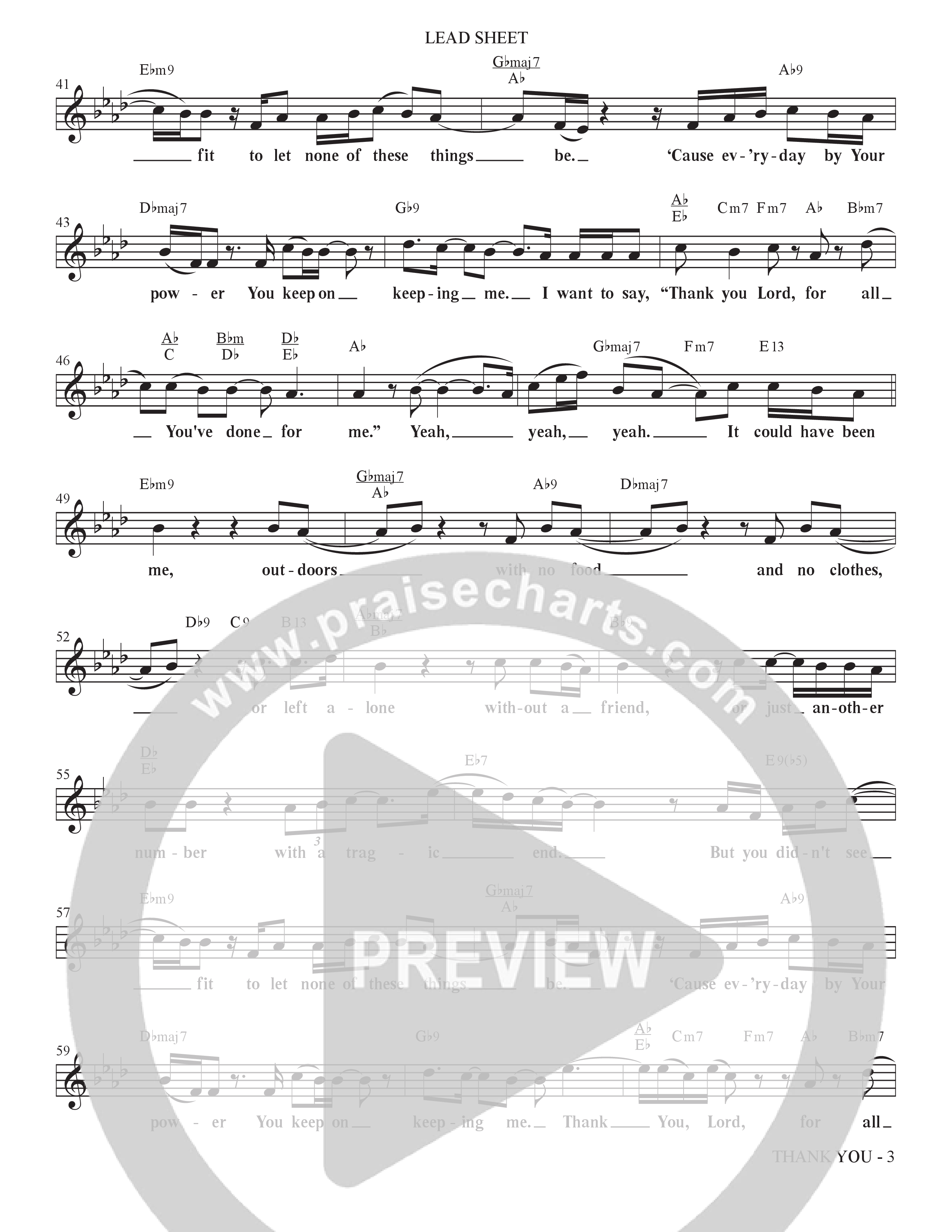 Thank You (Choral Anthem SATB) Lead Sheet (Melody) (The Brooklyn Tabernacle Choir / Arr. Carol Cymbala / Orch. Bradley Knight)