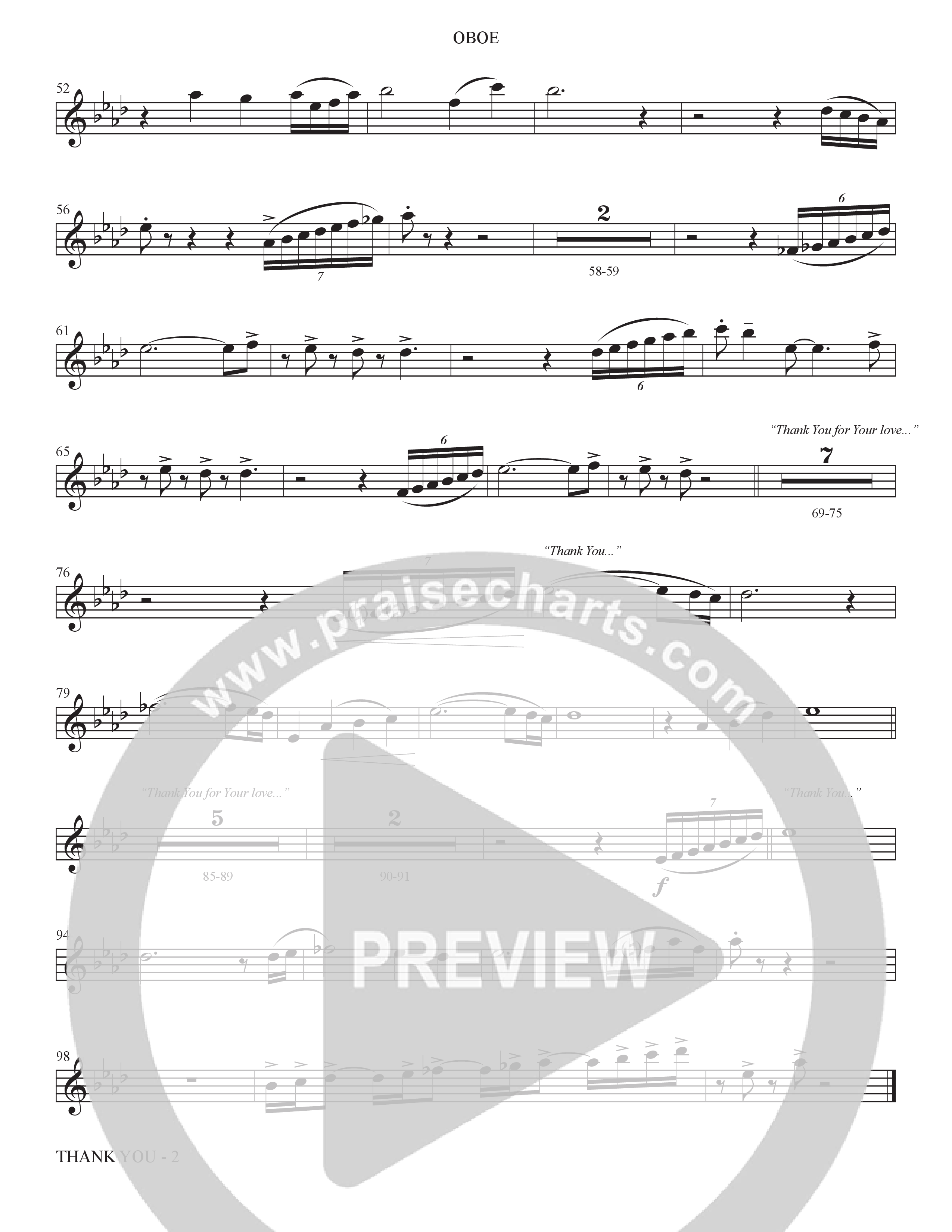 Thank You (Choral Anthem SATB) Oboe (The Brooklyn Tabernacle Choir / Arr. Carol Cymbala / Orch. Bradley Knight)