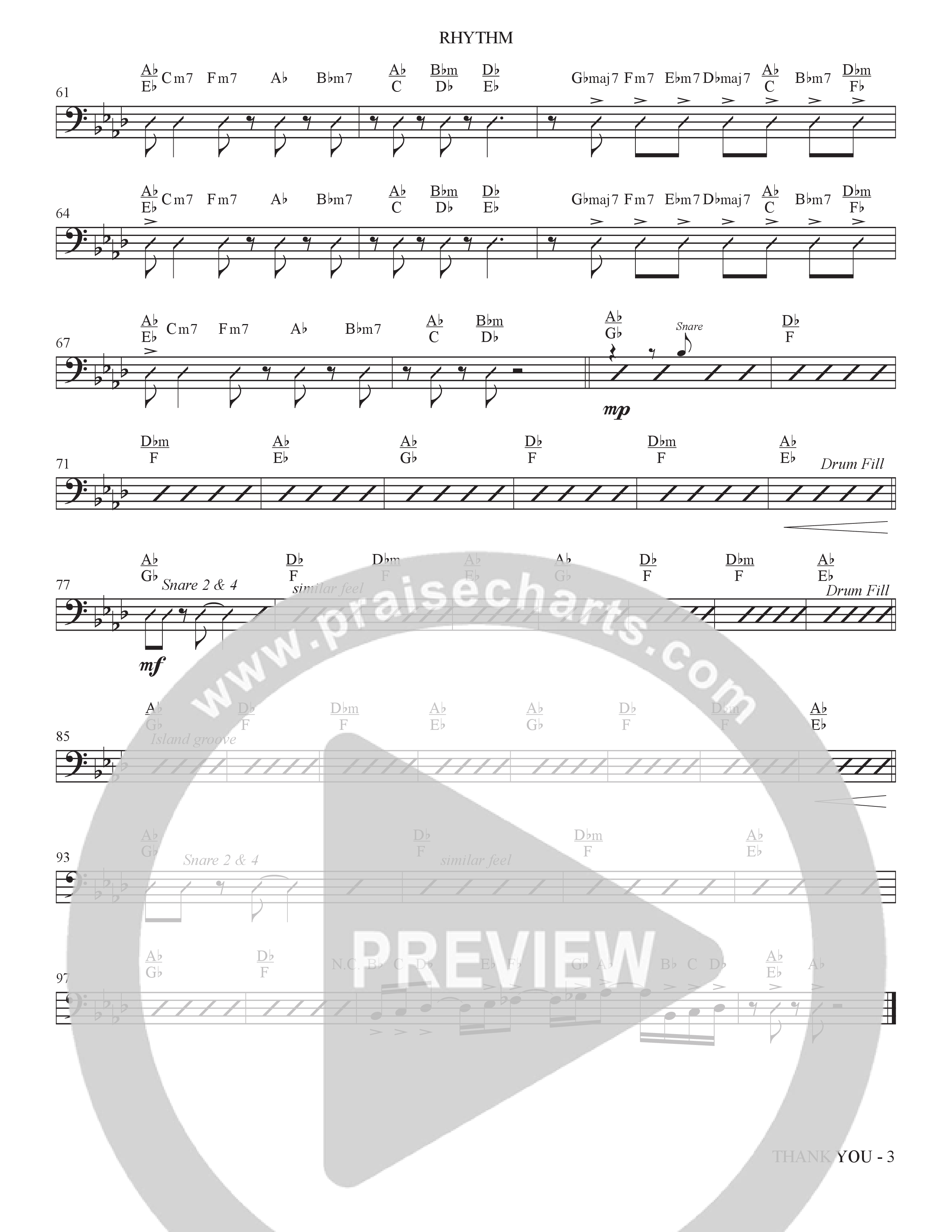 Thank You (Choral Anthem SATB) Rhythm Chart (The Brooklyn Tabernacle Choir / Arr. Carol Cymbala / Orch. Bradley Knight)