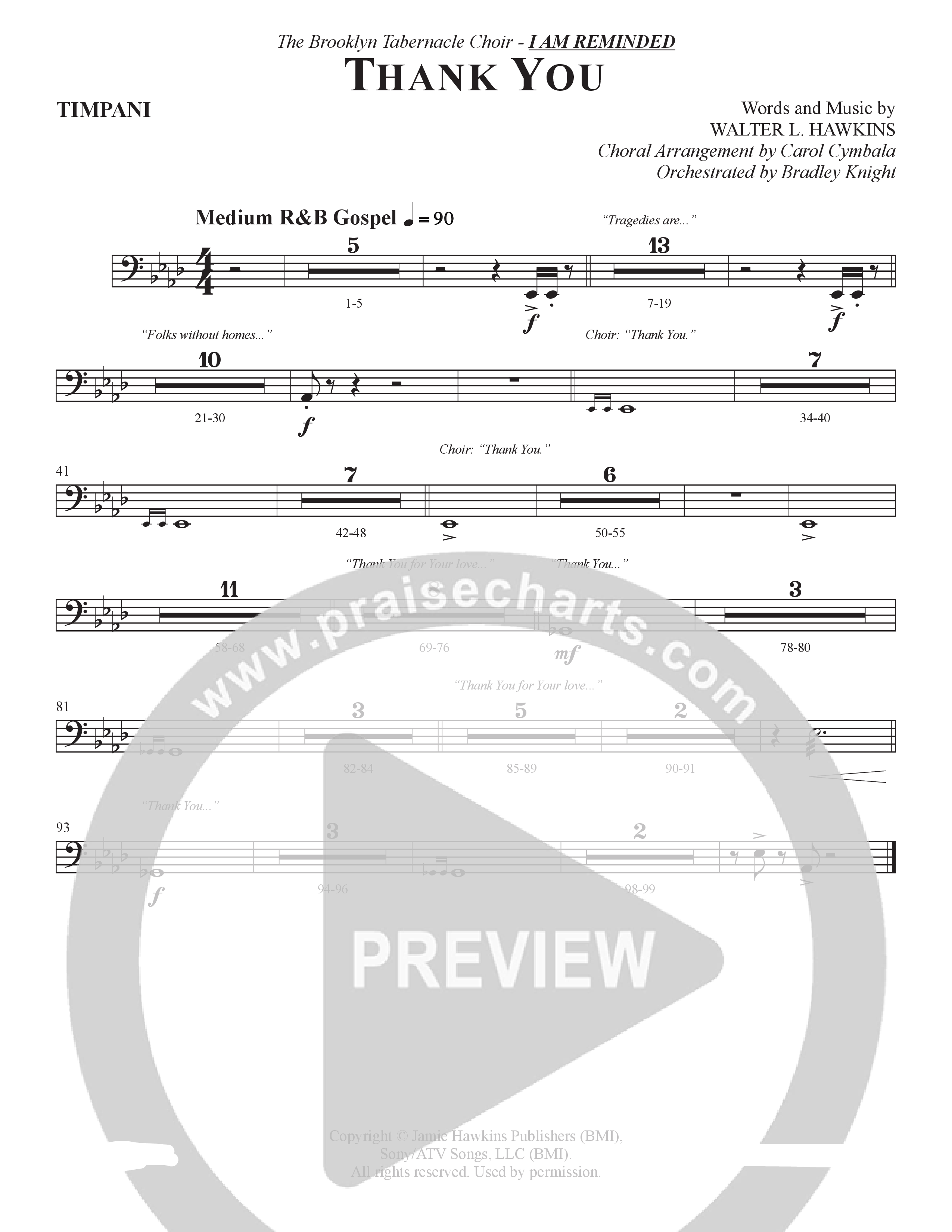 Thank You (Choral Anthem SATB) Timpani (The Brooklyn Tabernacle Choir / Arr. Carol Cymbala / Orch. Bradley Knight)