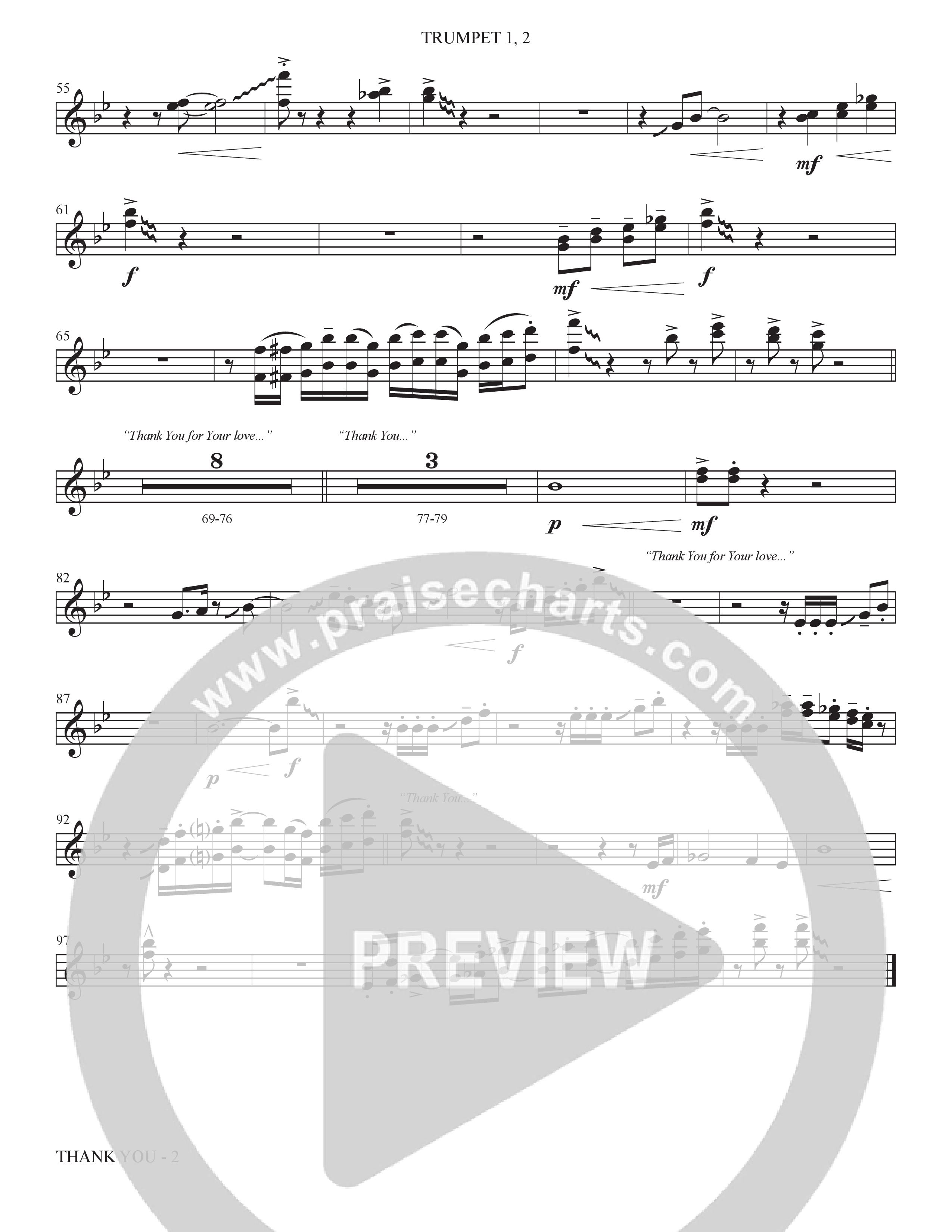 Thank You (Choral Anthem SATB) Trumpet 1,2 (The Brooklyn Tabernacle Choir / Arr. Carol Cymbala / Orch. Bradley Knight)