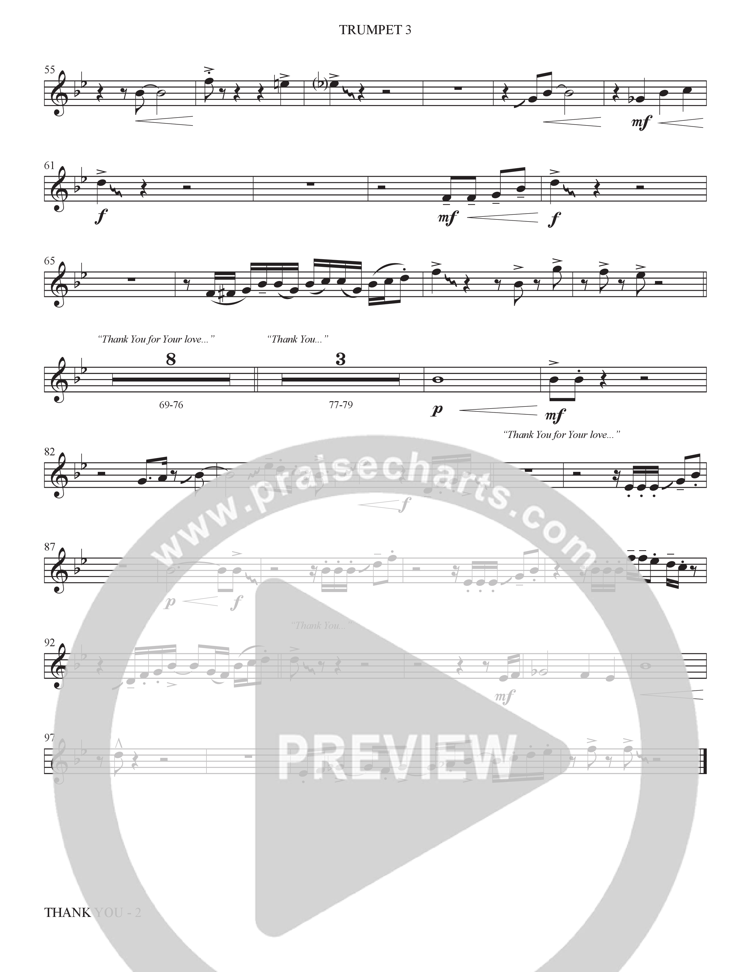 Thank You (Choral Anthem SATB) Trumpet 3 (The Brooklyn Tabernacle Choir / Arr. Carol Cymbala / Orch. Bradley Knight)