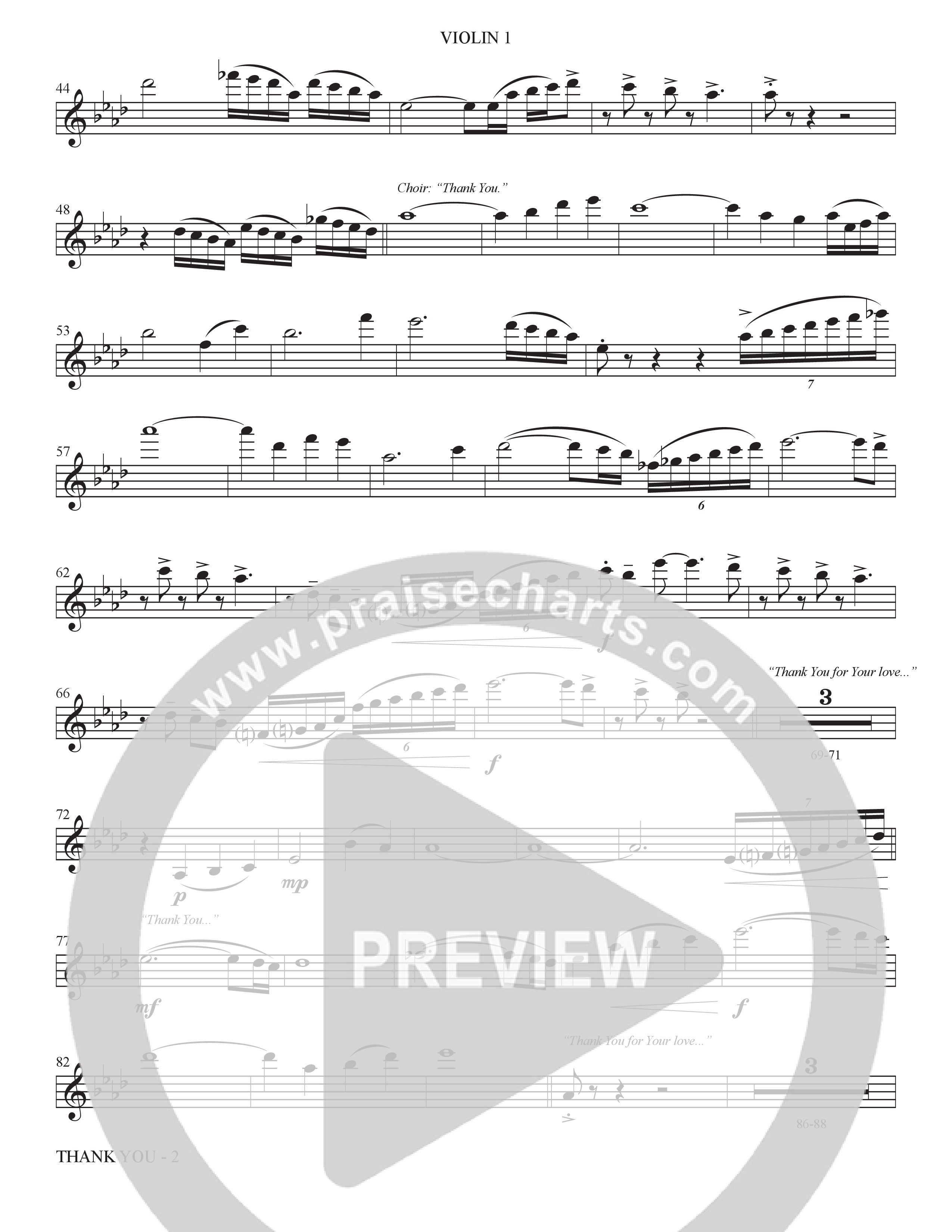 Thank You (Choral Anthem SATB) Violin 1 (The Brooklyn Tabernacle Choir / Arr. Carol Cymbala / Orch. Bradley Knight)