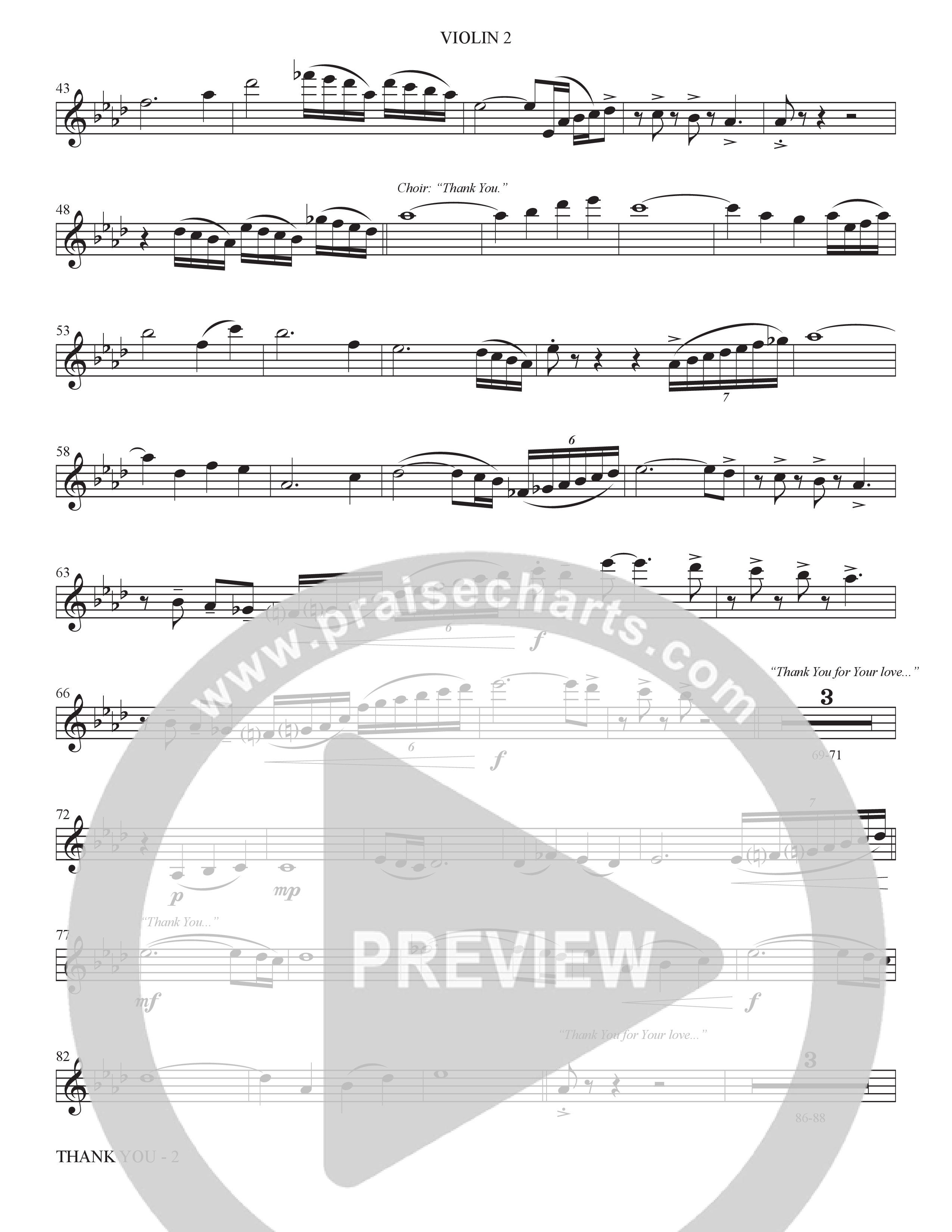 Thank You (Choral Anthem SATB) Violin 2 (The Brooklyn Tabernacle Choir / Arr. Carol Cymbala / Orch. Bradley Knight)