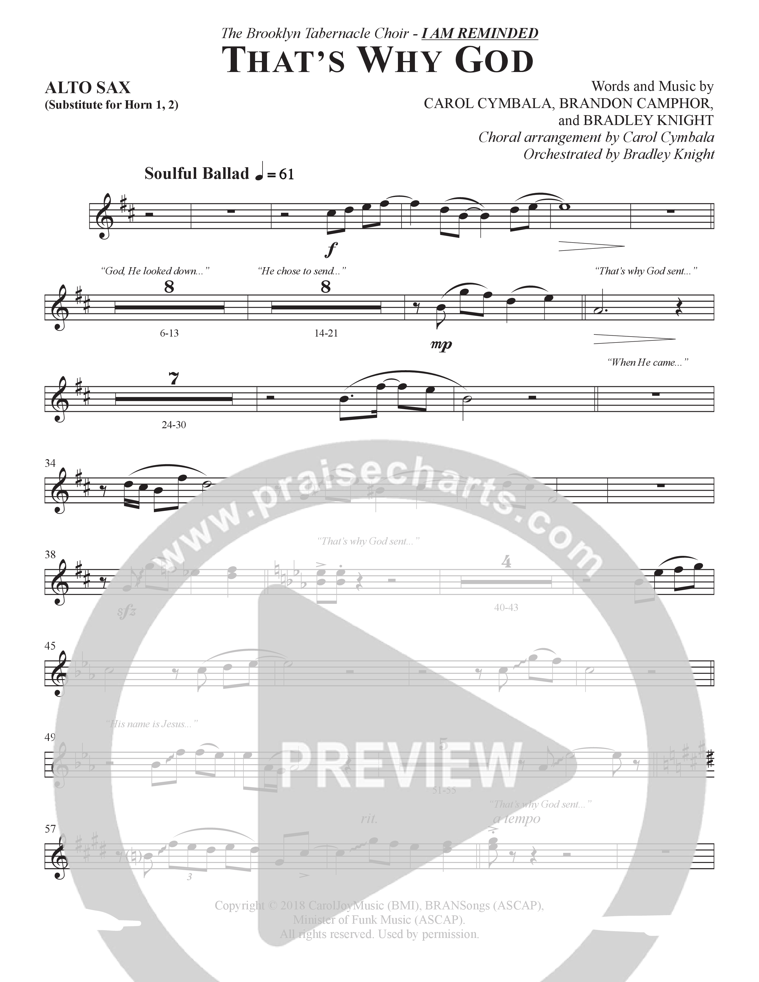 That's Why God (Choral Anthem SATB) Alto Sax (The Brooklyn Tabernacle Choir / Arr. Carol Cymbala / Orch. Bradley Knight)
