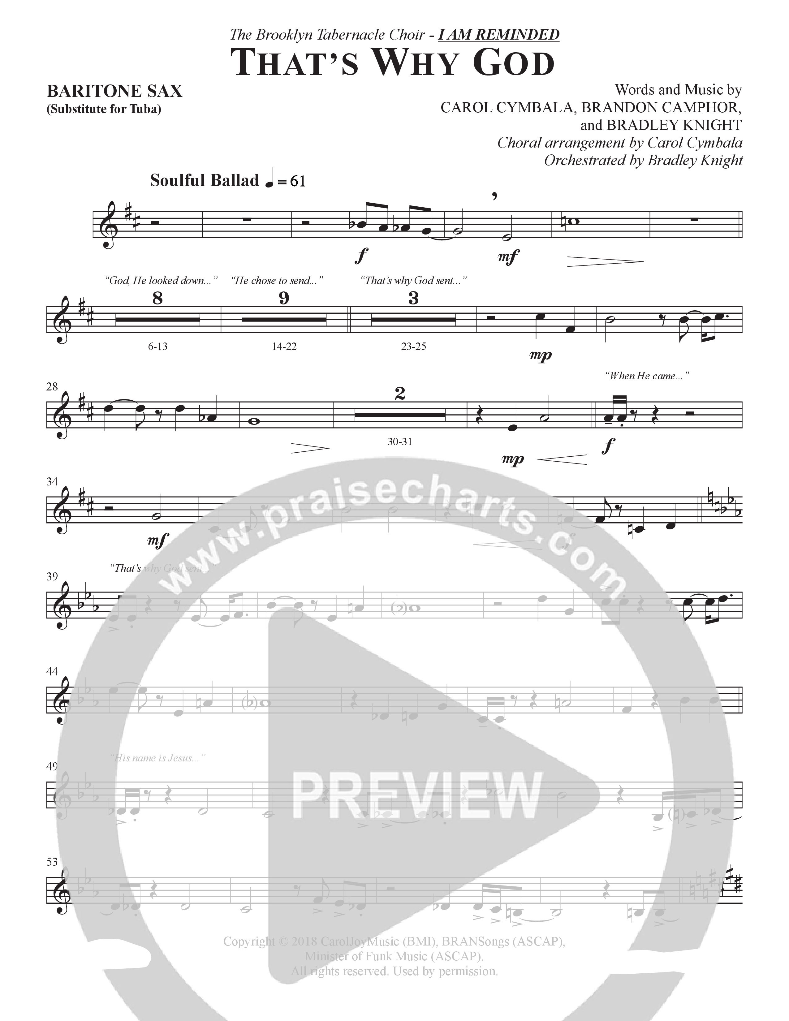 That's Why God (Choral Anthem SATB) Bari Sax (The Brooklyn Tabernacle Choir / Arr. Carol Cymbala / Orch. Bradley Knight)