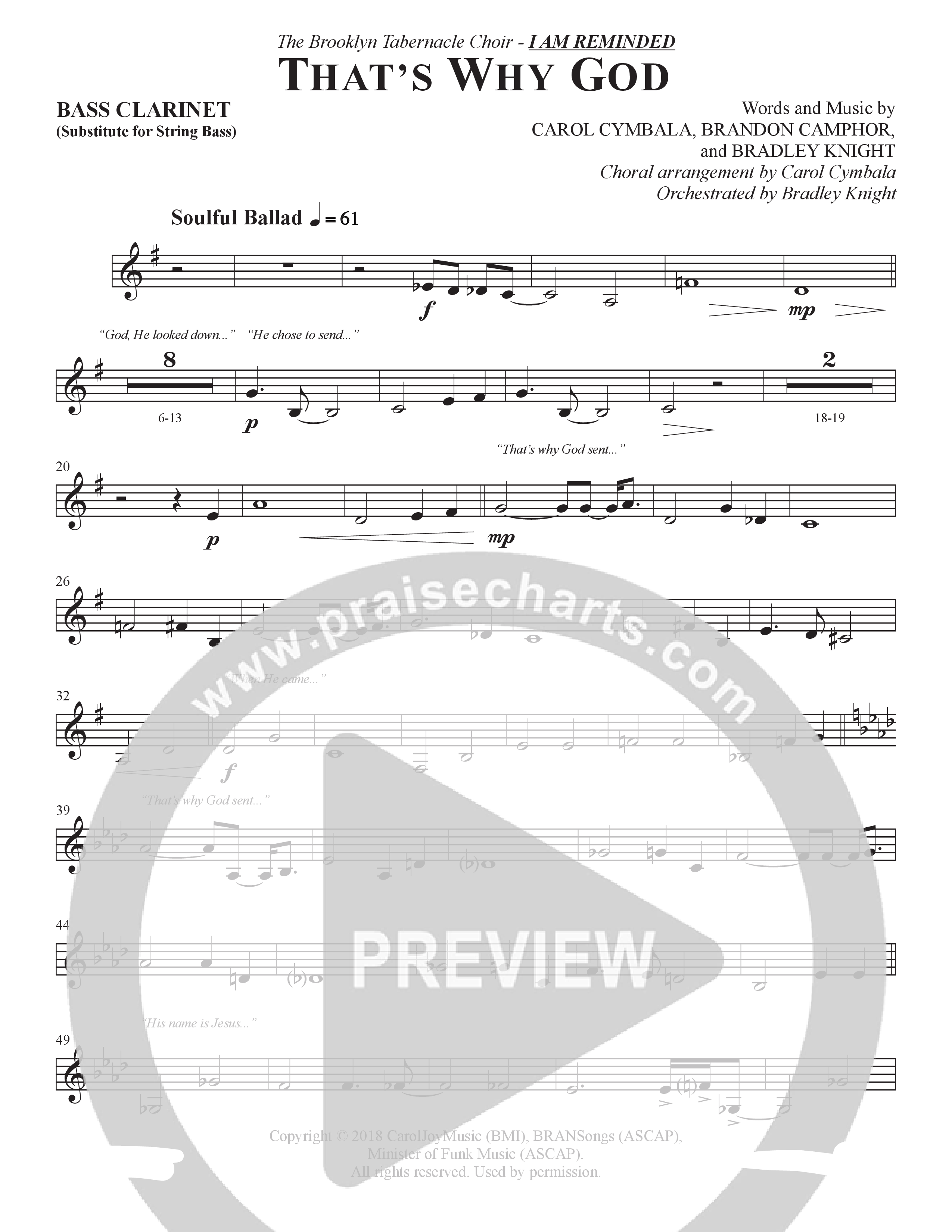 That's Why God (Choral Anthem SATB) Bass Clarinet (The Brooklyn Tabernacle Choir / Arr. Carol Cymbala / Orch. Bradley Knight)