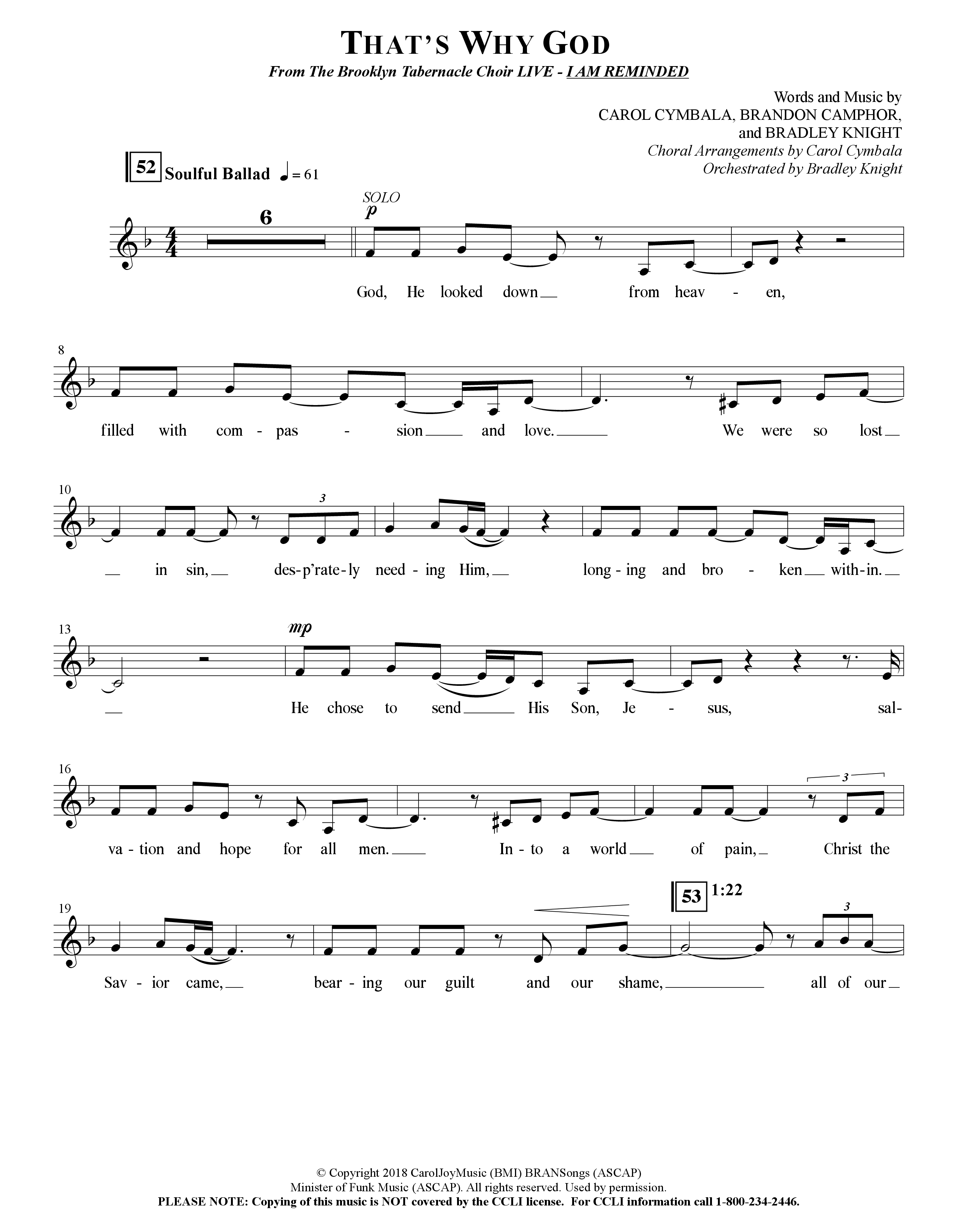 That's Why God (Choral Anthem SATB) Choir Sheet (SATB) (The Brooklyn Tabernacle Choir / Arr. Carol Cymbala / Orch. Bradley Knight)