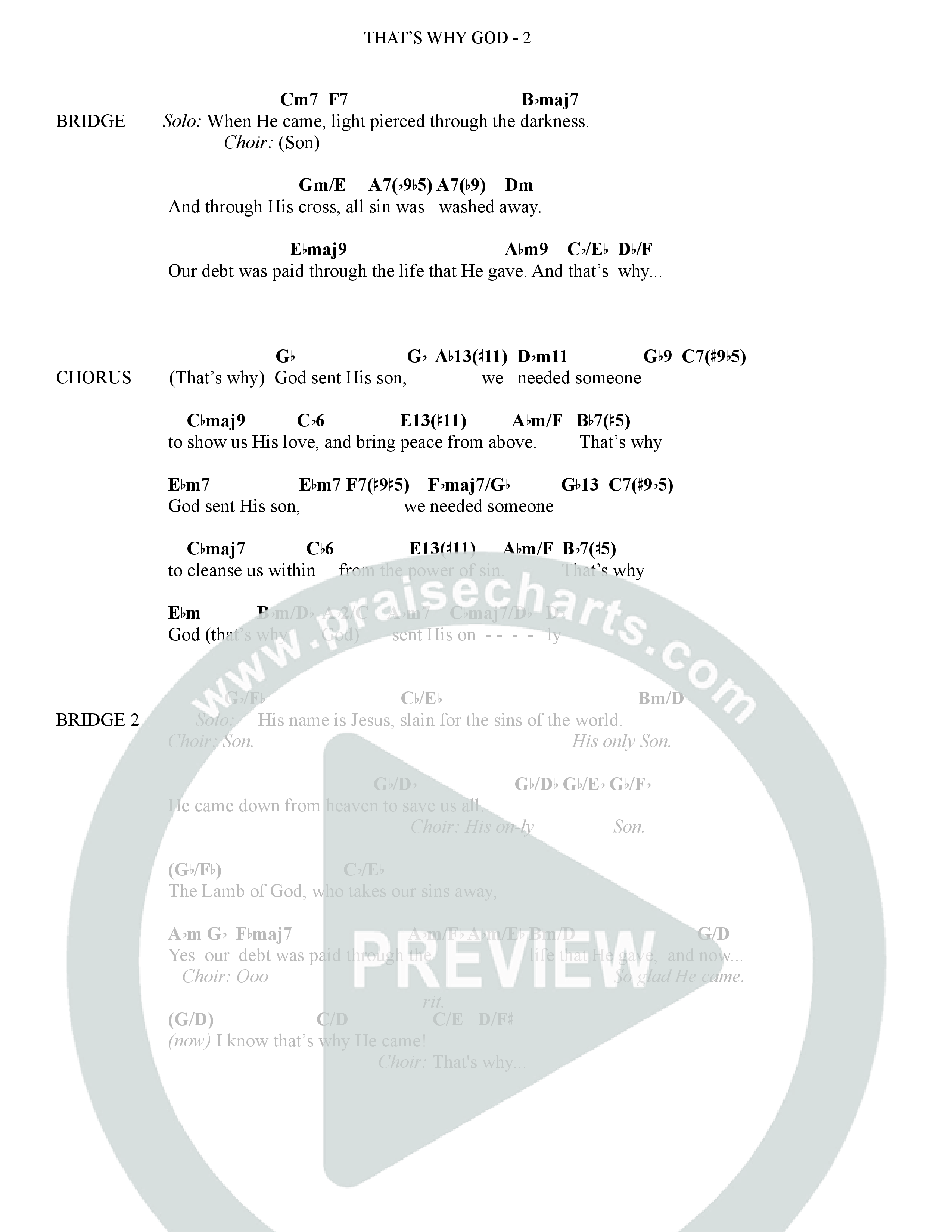 That's Why God (Choral Anthem SATB) Chord Chart (The Brooklyn Tabernacle Choir / Arr. Carol Cymbala / Orch. Bradley Knight)