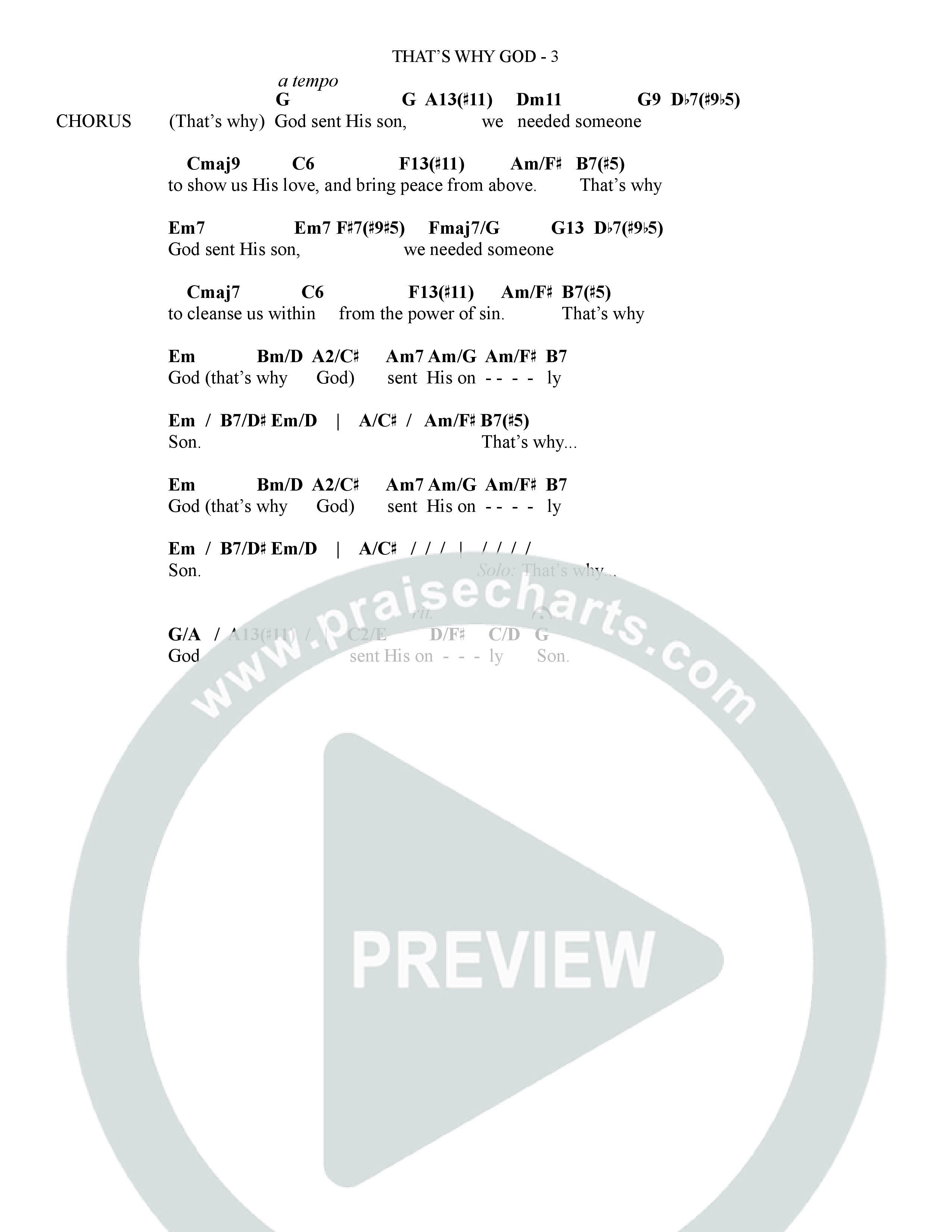 That's Why God (Choral Anthem SATB) Chord Chart (The Brooklyn Tabernacle Choir / Arr. Carol Cymbala / Orch. Bradley Knight)