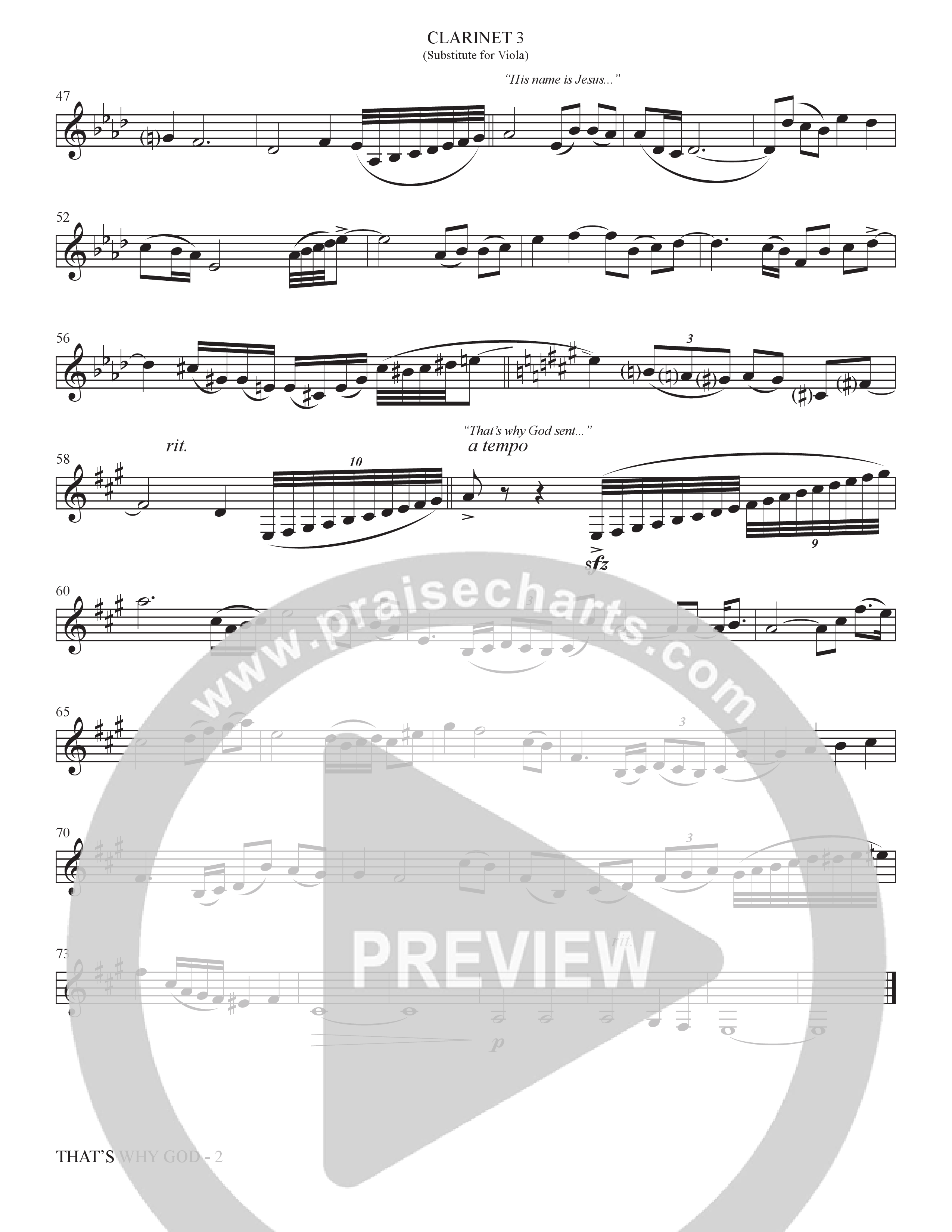 That's Why God (Choral Anthem SATB) Clarinet 3 (The Brooklyn Tabernacle Choir / Arr. Carol Cymbala / Orch. Bradley Knight)