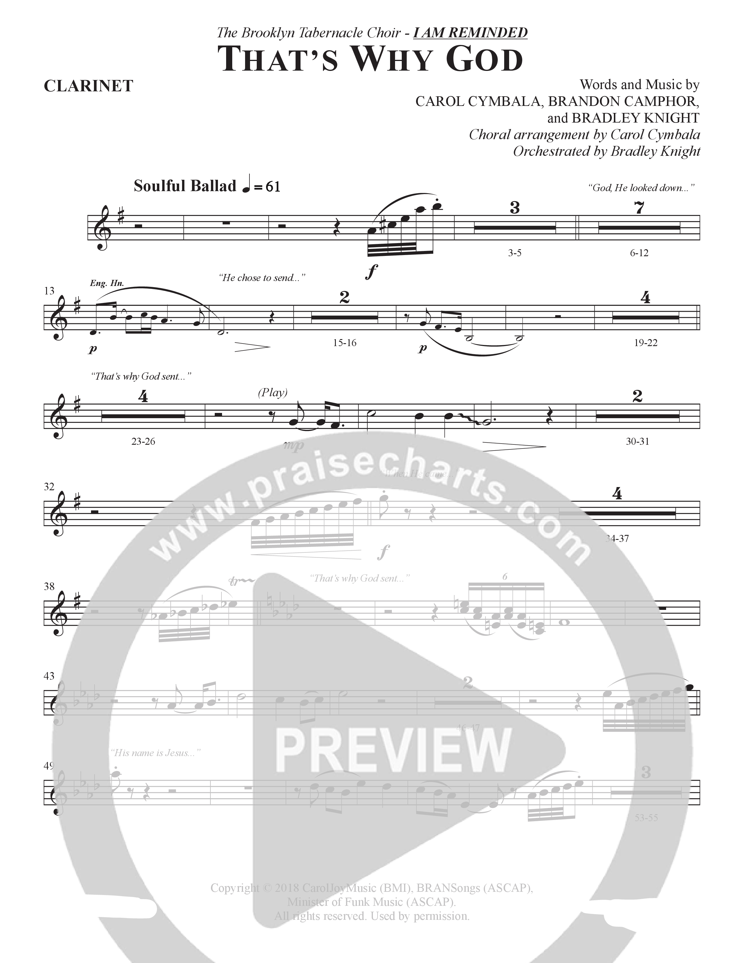That's Why God (Choral Anthem SATB) Clarinet (The Brooklyn Tabernacle Choir / Arr. Carol Cymbala / Orch. Bradley Knight)
