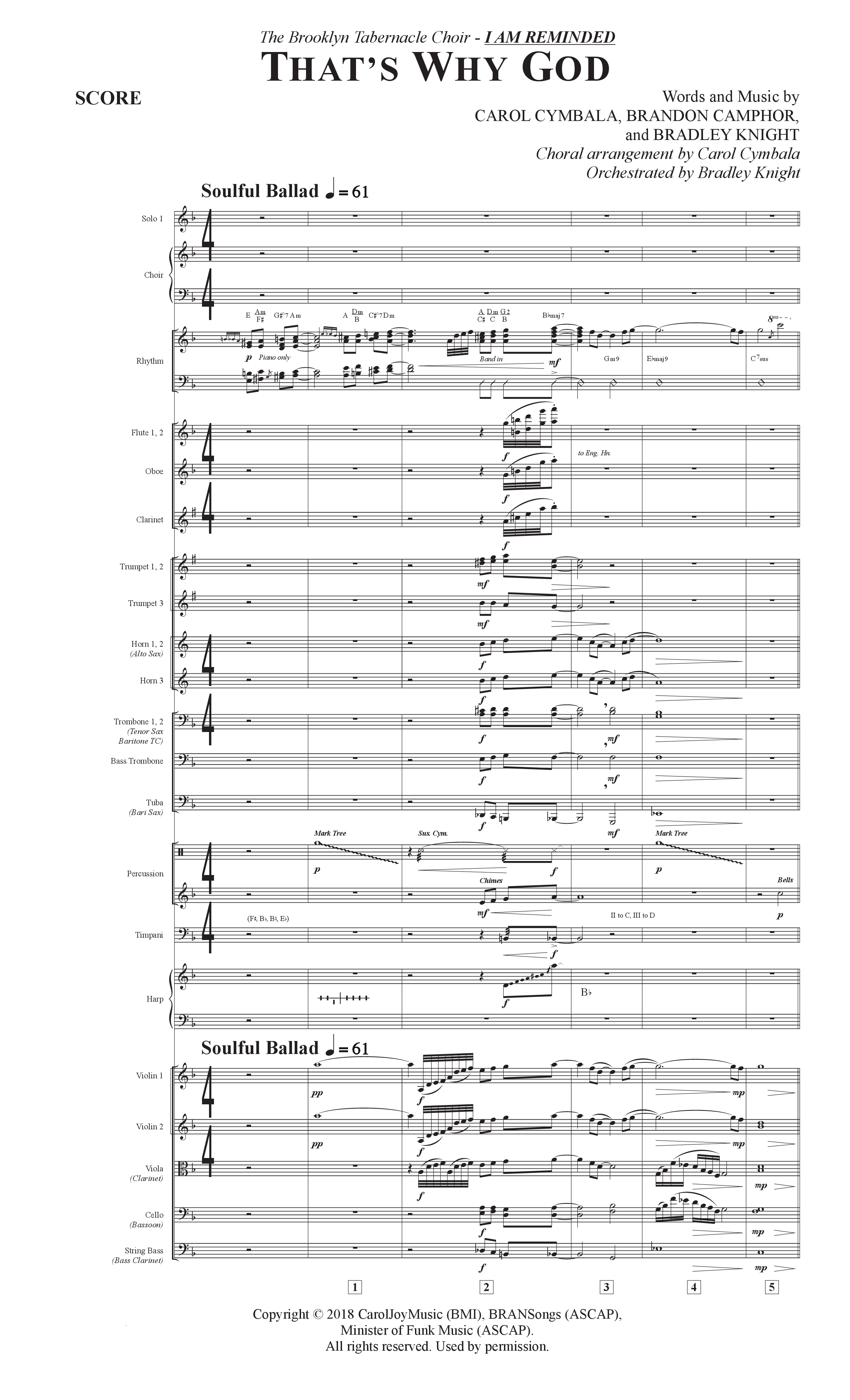 That's Why God (Choral Anthem SATB) Orchestration (The Brooklyn Tabernacle Choir / Arr. Carol Cymbala / Orch. Bradley Knight)
