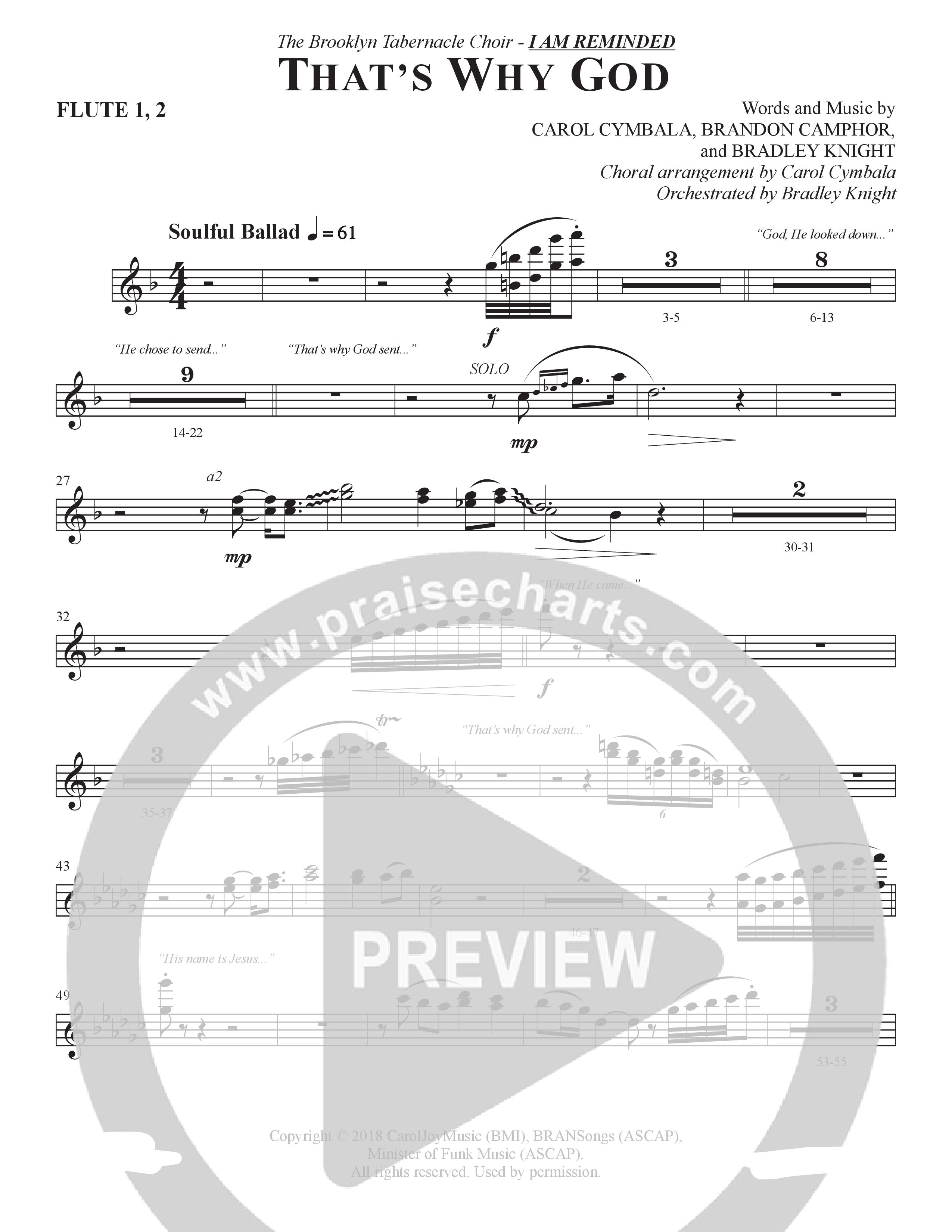That's Why God (Choral Anthem SATB) Flute 1/2 (The Brooklyn Tabernacle Choir / Arr. Carol Cymbala / Orch. Bradley Knight)