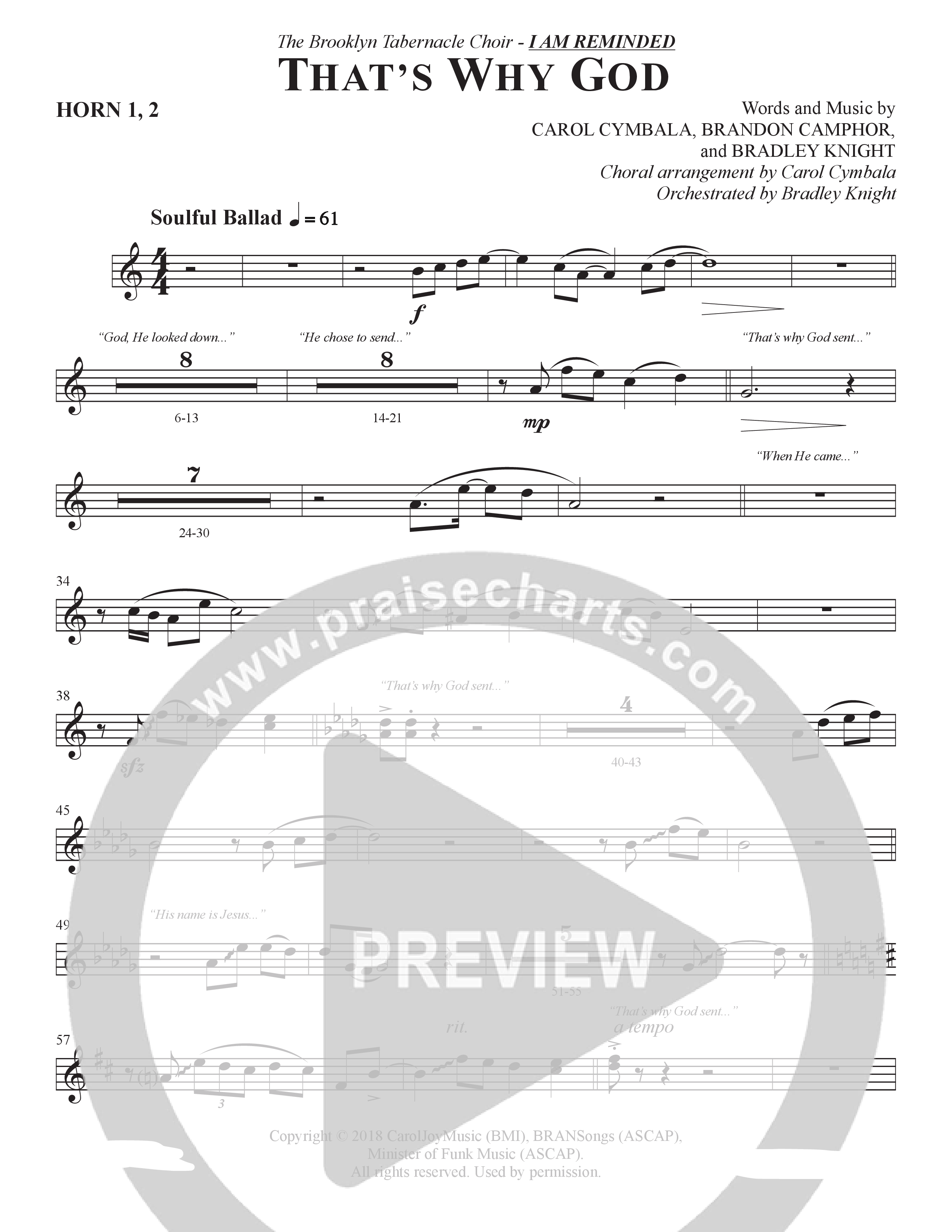 That's Why God (Choral Anthem SATB) French Horn 1/2 (The Brooklyn Tabernacle Choir / Arr. Carol Cymbala / Orch. Bradley Knight)