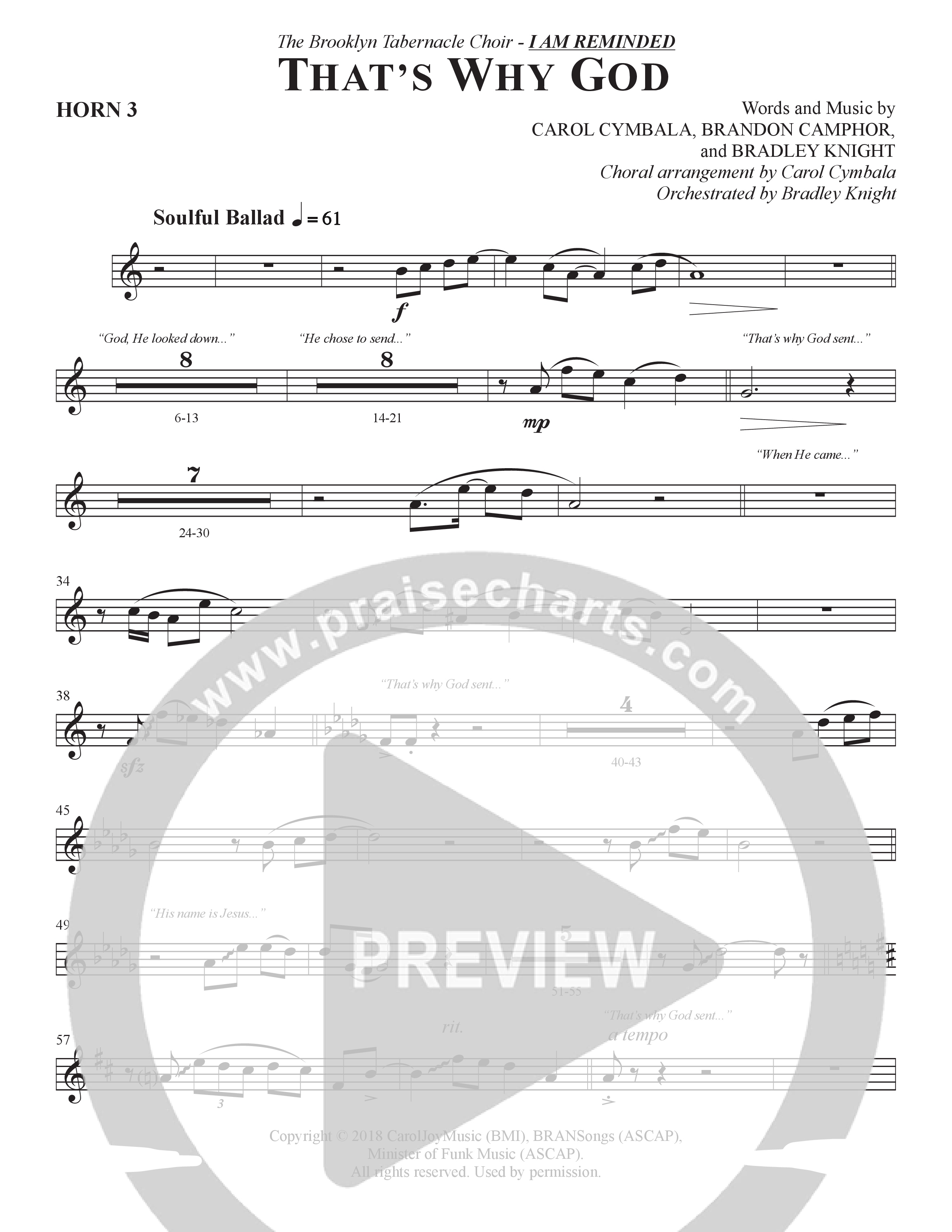 That's Why God (Choral Anthem SATB) French Horn 3 (The Brooklyn Tabernacle Choir / Arr. Carol Cymbala / Orch. Bradley Knight)