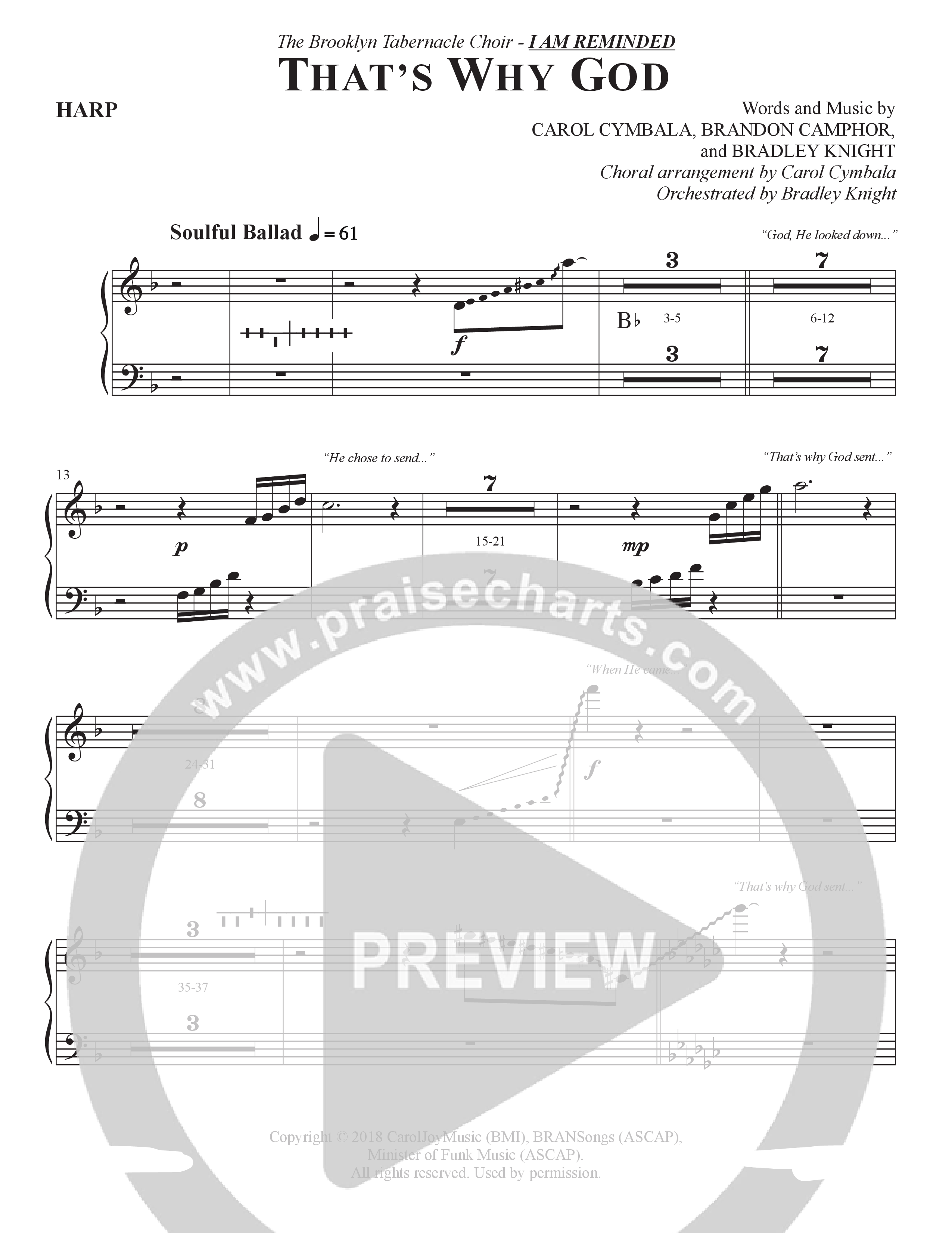 That's Why God (Choral Anthem SATB) Harp (The Brooklyn Tabernacle Choir / Arr. Carol Cymbala / Orch. Bradley Knight)