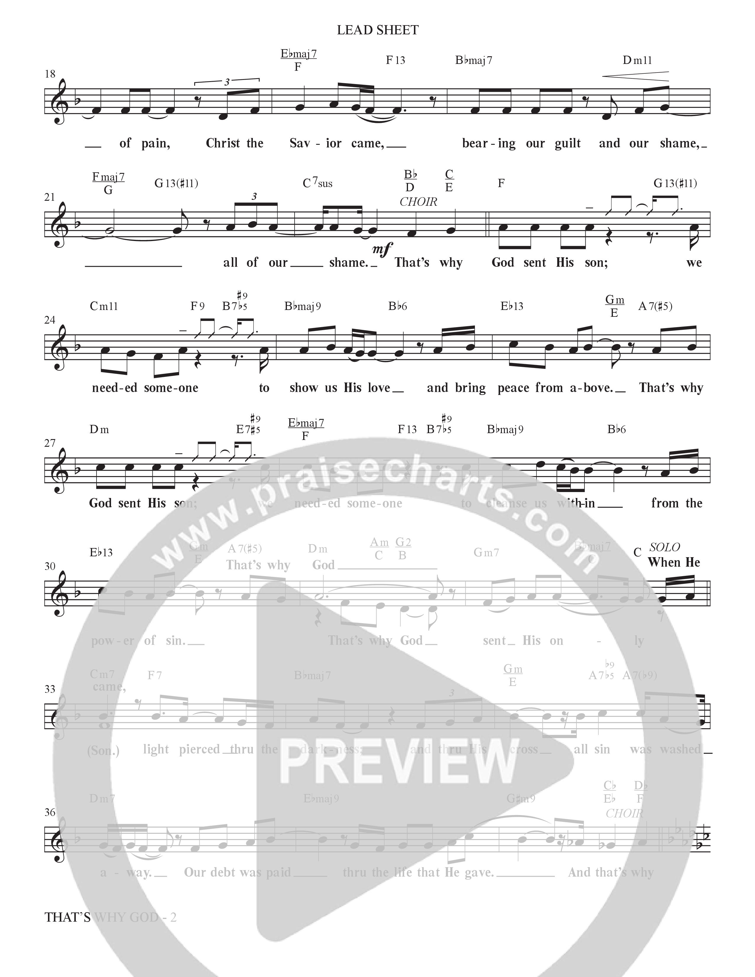 That's Why God (Choral Anthem SATB) Lead Sheet (Melody) (The Brooklyn Tabernacle Choir / Arr. Carol Cymbala / Orch. Bradley Knight)