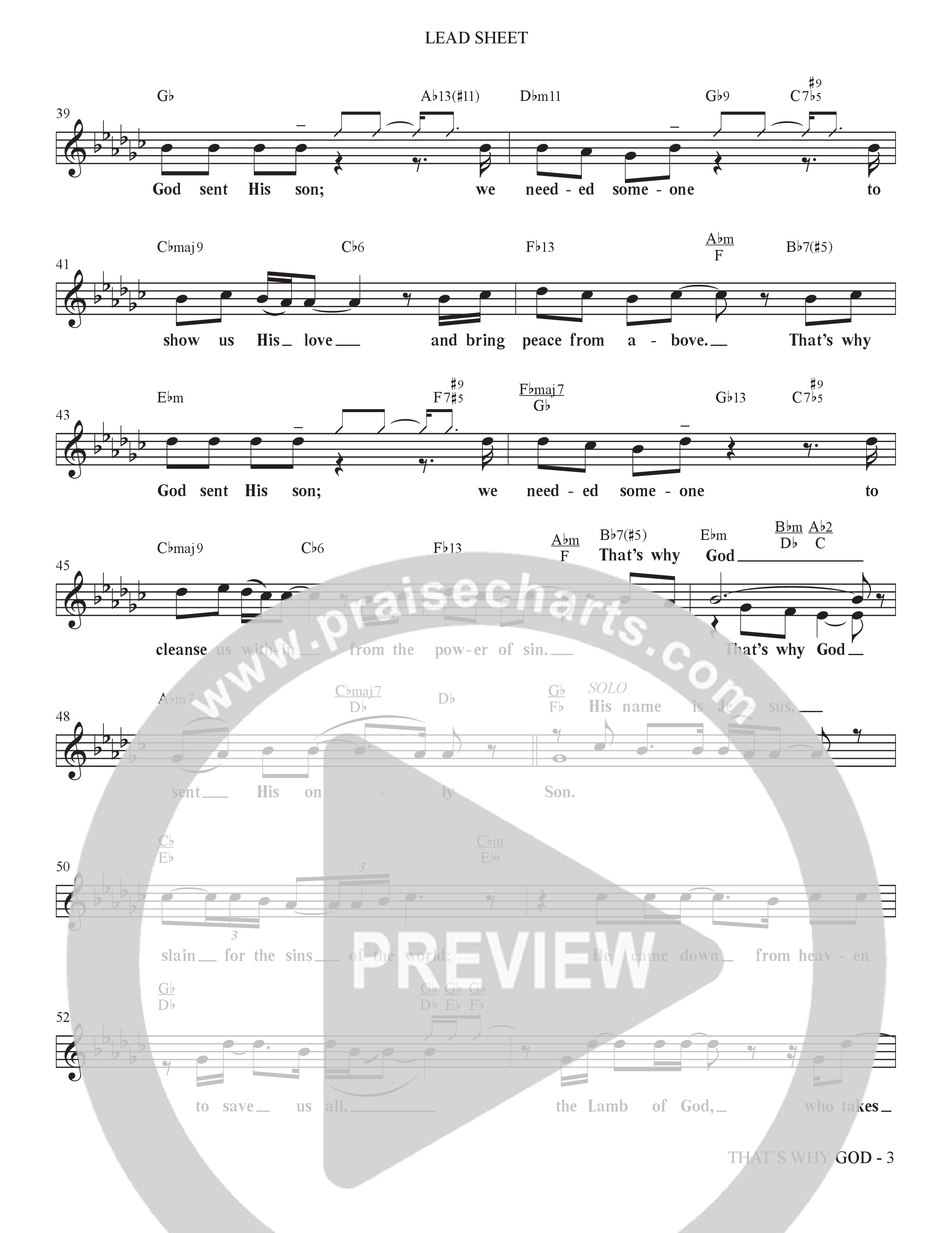 That's Why God (Choral Anthem SATB) Lead Sheet (Melody) (The Brooklyn Tabernacle Choir / Arr. Carol Cymbala / Orch. Bradley Knight)