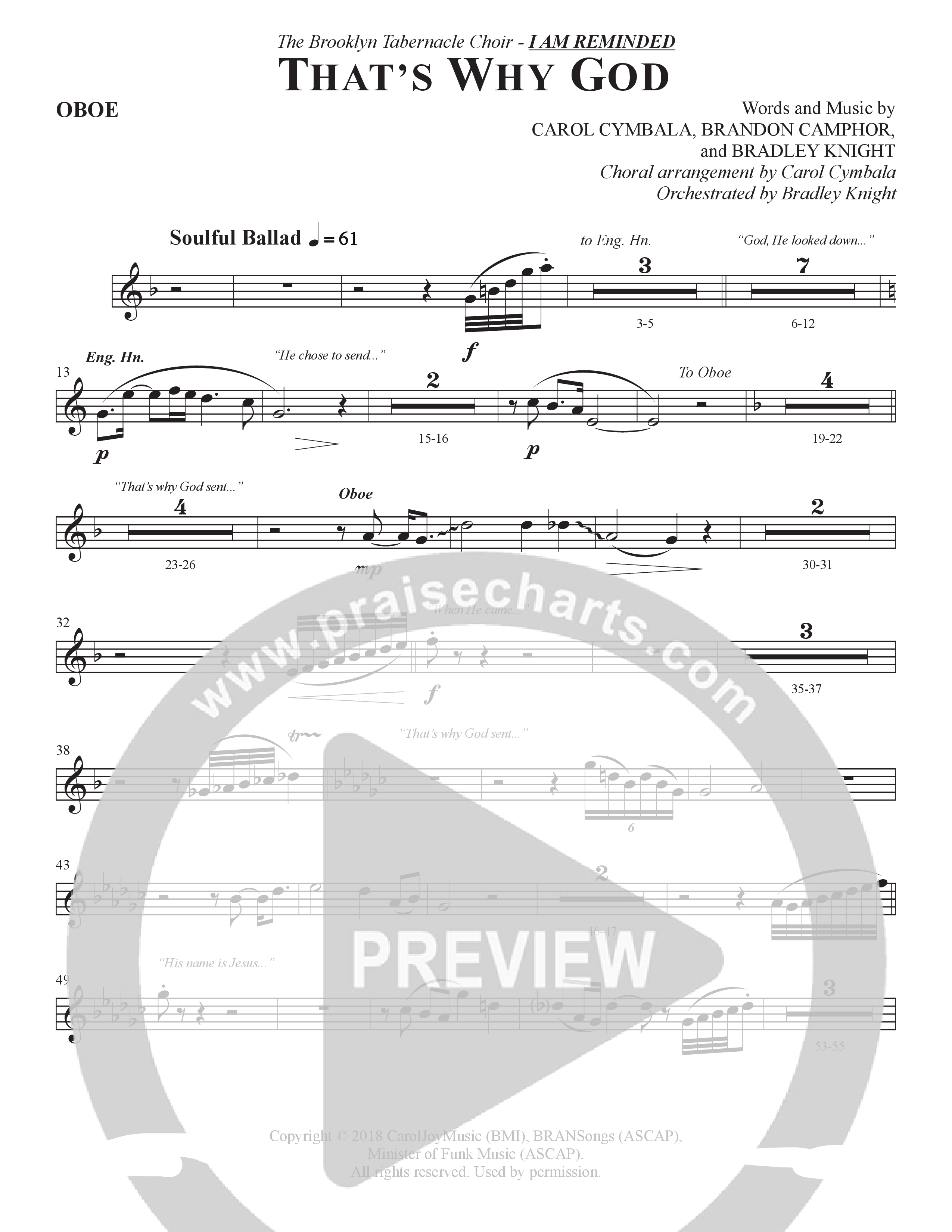 That's Why God (Choral Anthem SATB) Oboe (The Brooklyn Tabernacle Choir / Arr. Carol Cymbala / Orch. Bradley Knight)