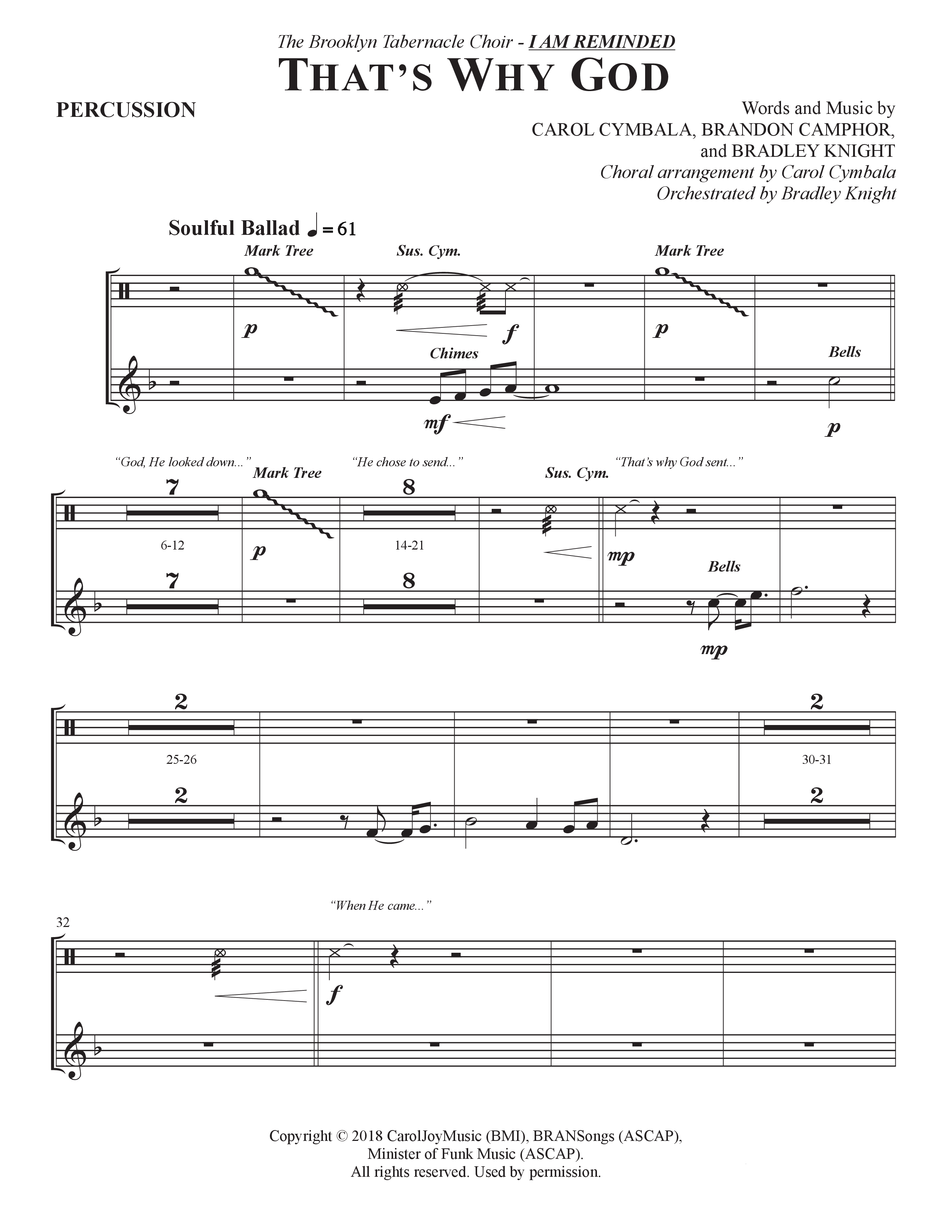 That's Why God (Choral Anthem SATB) Percussion (The Brooklyn Tabernacle Choir / Arr. Carol Cymbala / Orch. Bradley Knight)