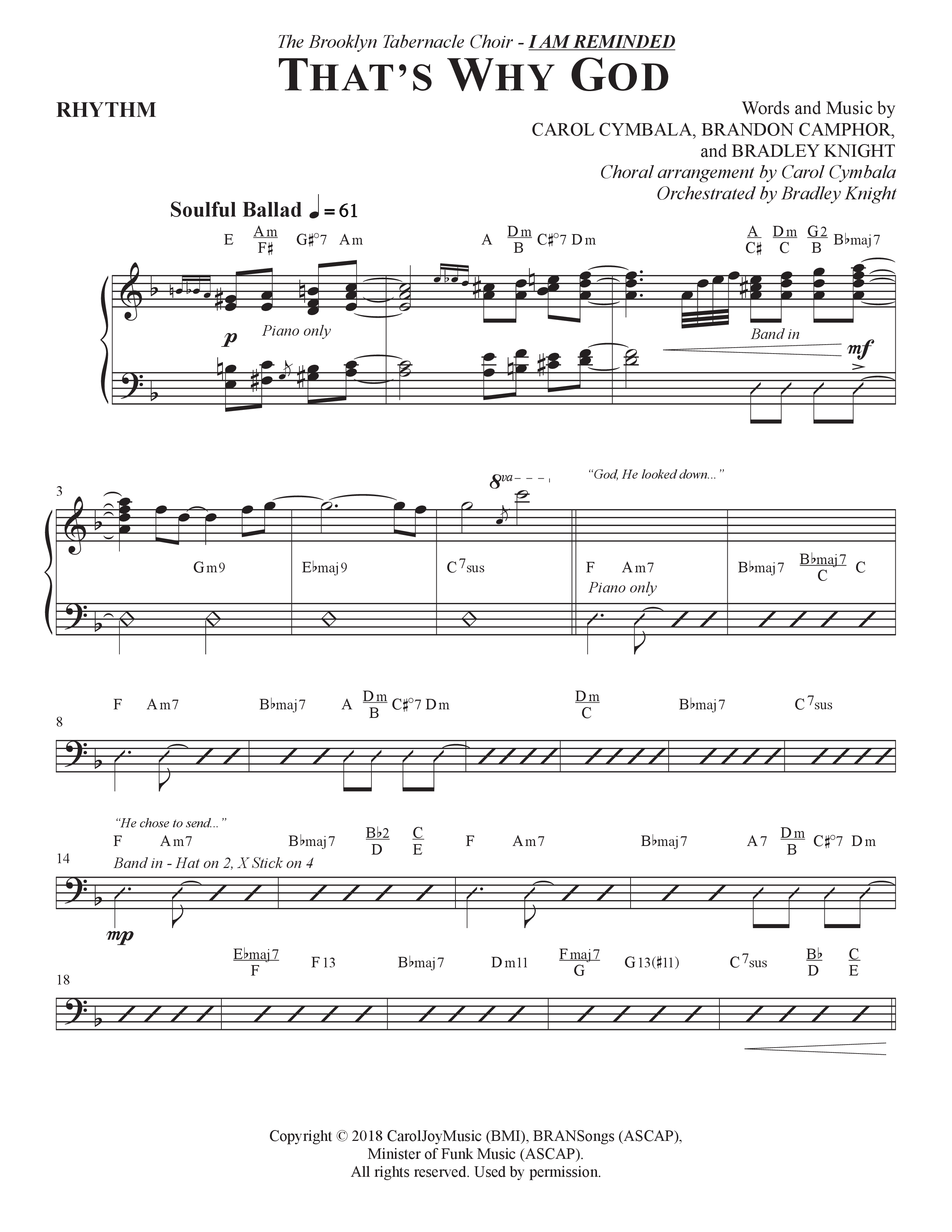 That's Why God (Choral Anthem SATB) Rhythm Chart (The Brooklyn Tabernacle Choir / Arr. Carol Cymbala / Orch. Bradley Knight)