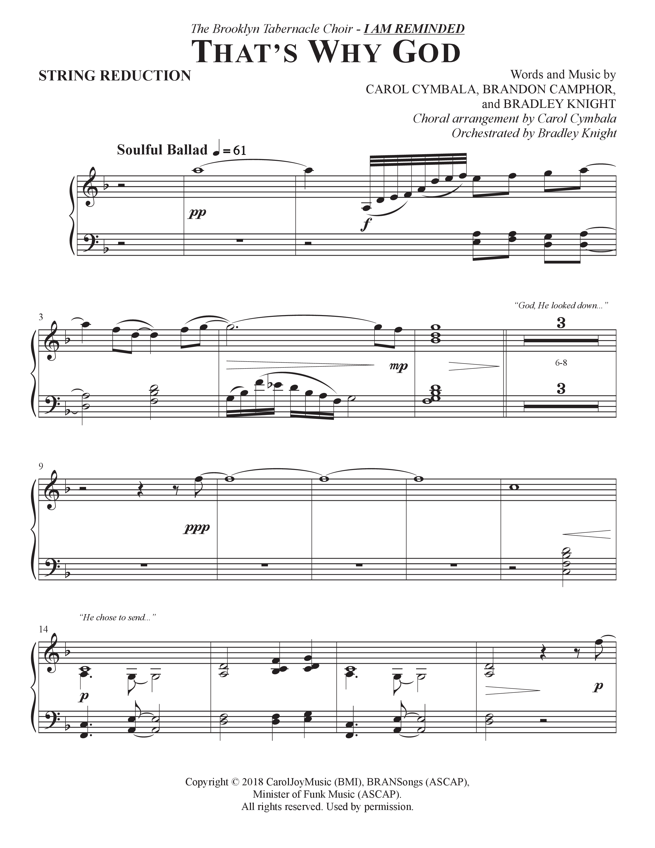 That's Why God (Choral Anthem SATB) String Reduction (The Brooklyn Tabernacle Choir / Arr. Carol Cymbala / Orch. Bradley Knight)