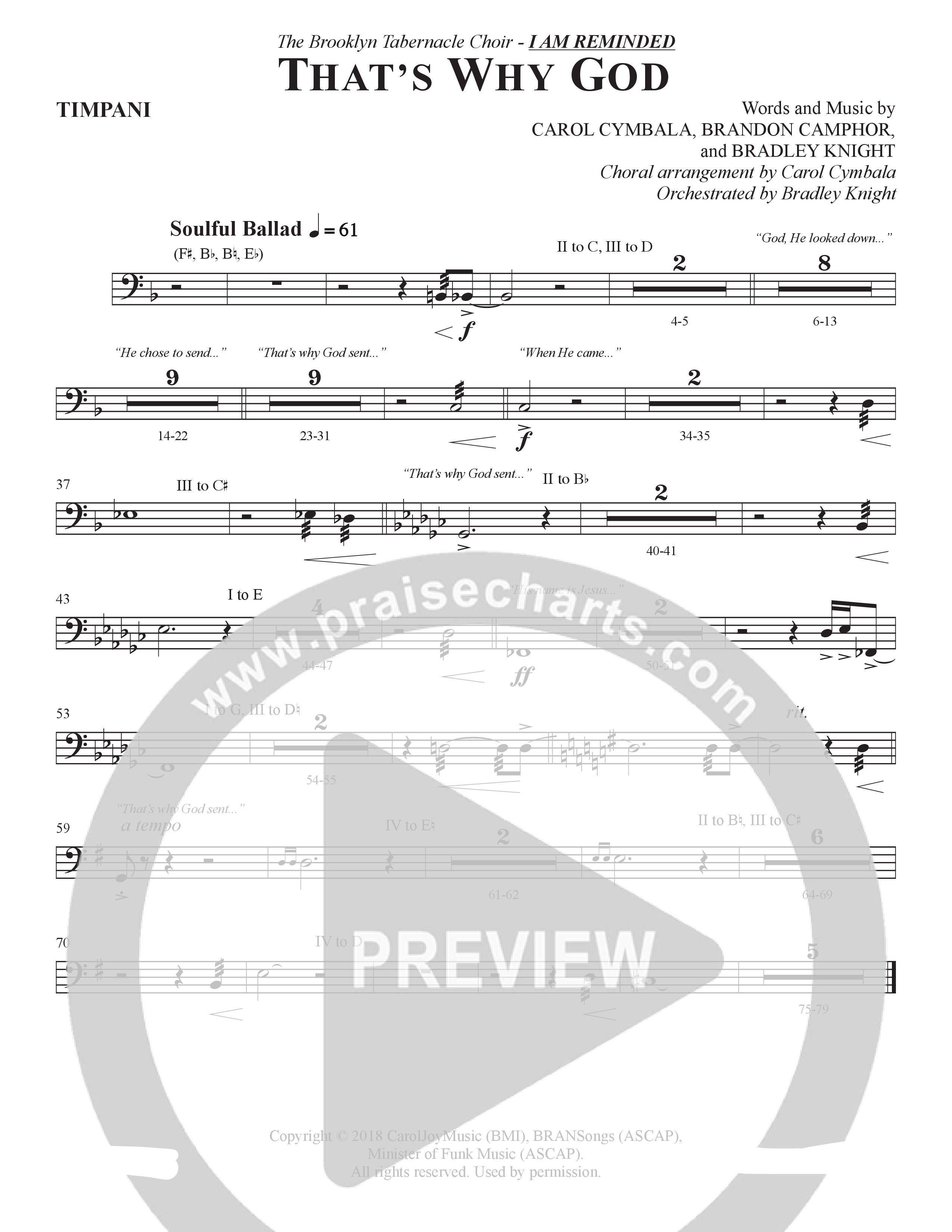 That's Why God (Choral Anthem SATB) Timpani (The Brooklyn Tabernacle Choir / Arr. Carol Cymbala / Orch. Bradley Knight)