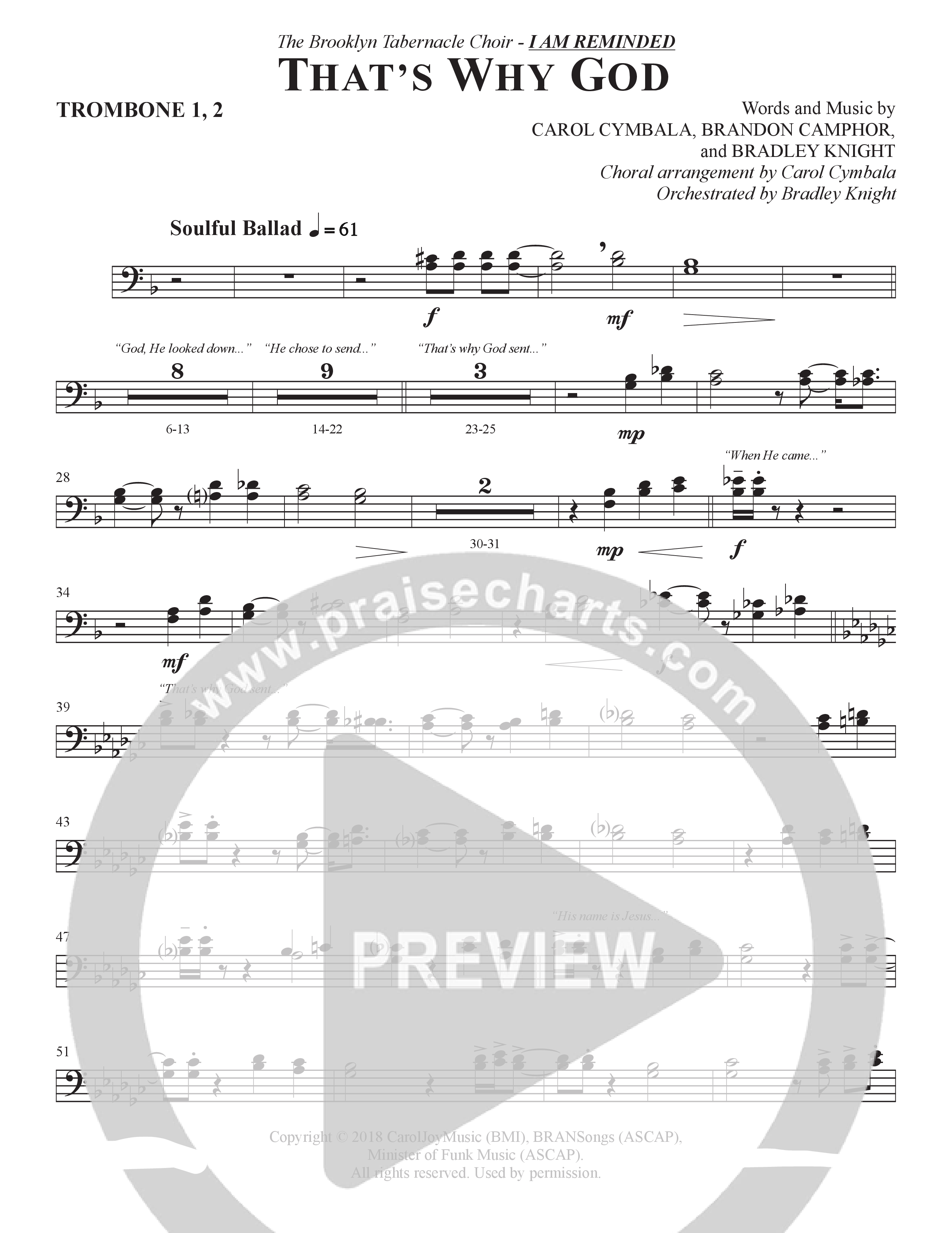 That's Why God (Choral Anthem SATB) Trombone 1/2 (The Brooklyn Tabernacle Choir / Arr. Carol Cymbala / Orch. Bradley Knight)