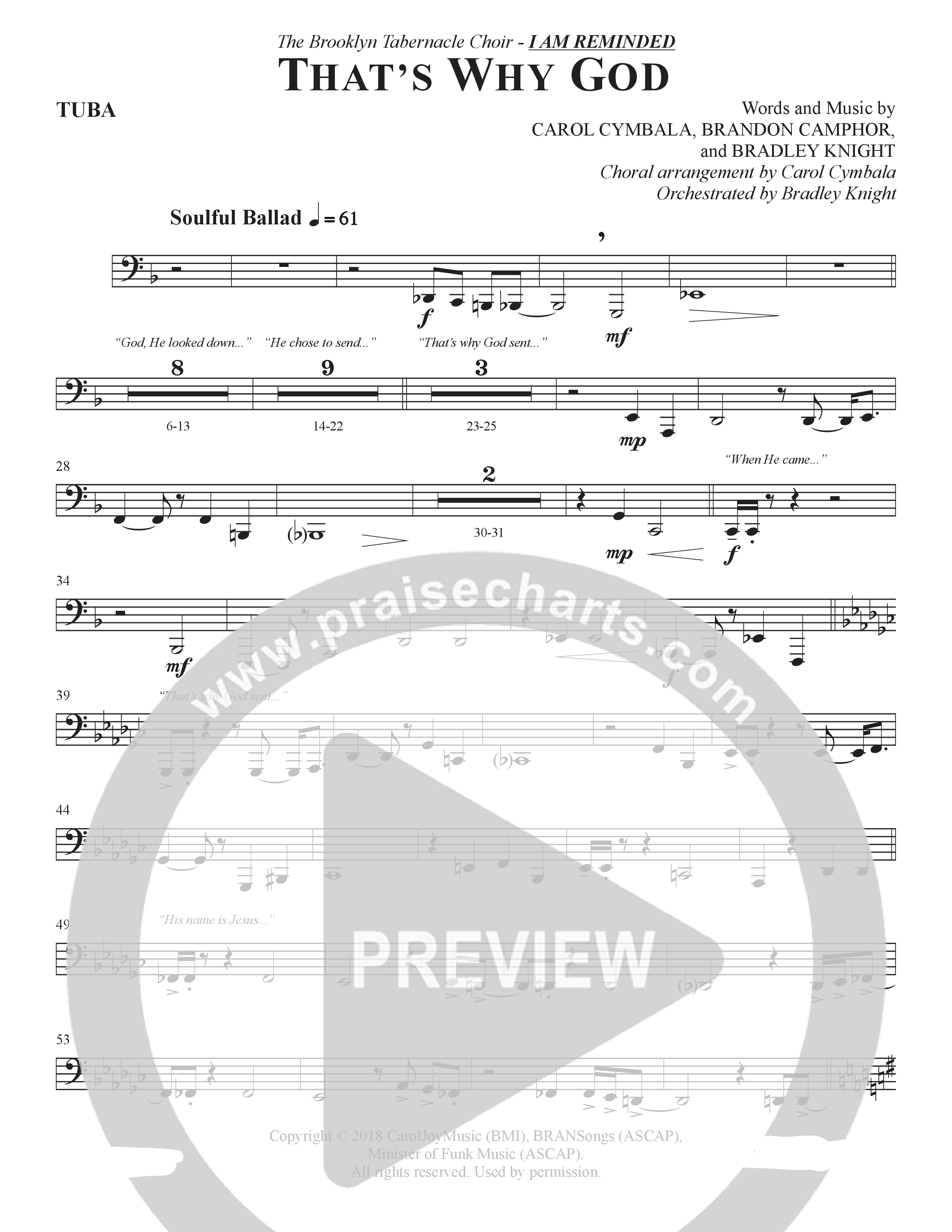 That's Why God (Choral Anthem SATB) Tuba (The Brooklyn Tabernacle Choir / Arr. Carol Cymbala / Orch. Bradley Knight)