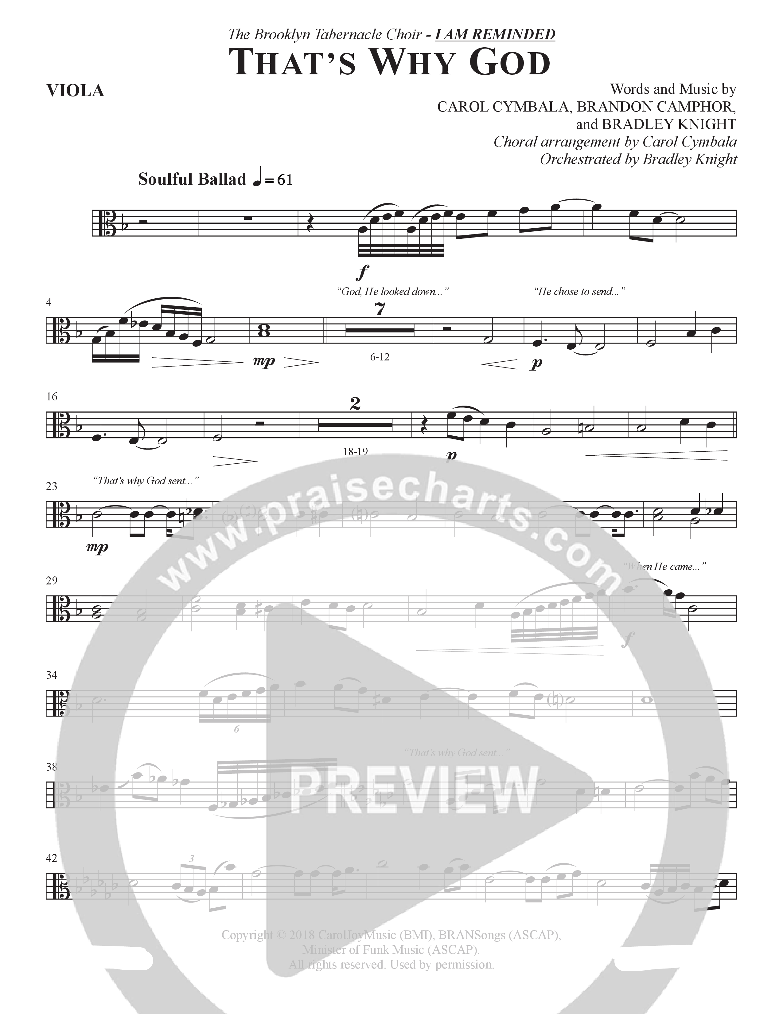 That's Why God (Choral Anthem SATB) Viola (The Brooklyn Tabernacle Choir / Arr. Carol Cymbala / Orch. Bradley Knight)