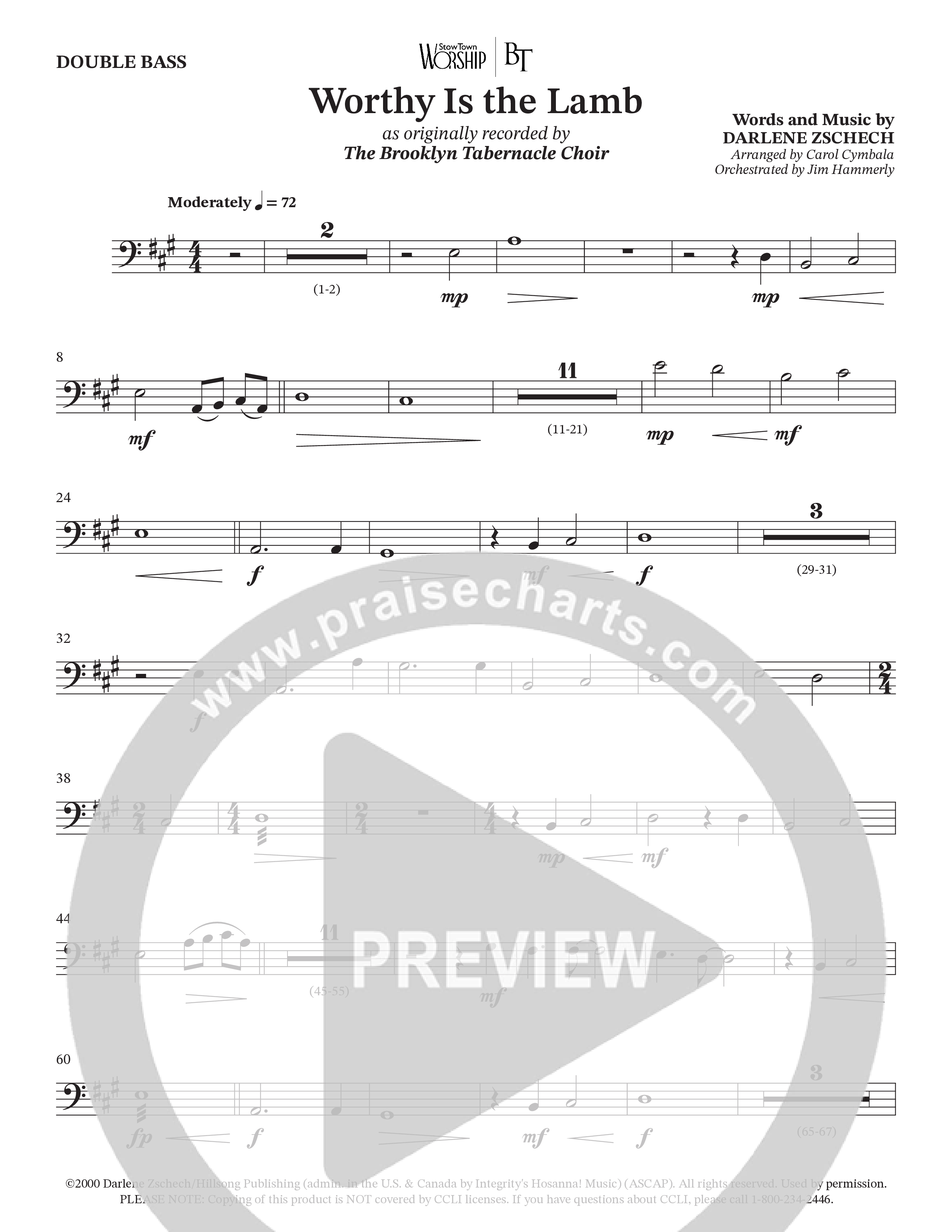 Worthy Is The Lamb (Choral Anthem SATB) Double Bass (The Brooklyn Tabernacle Choir / Arr. Carol Cymbala / Orch. Jim Hammerly)