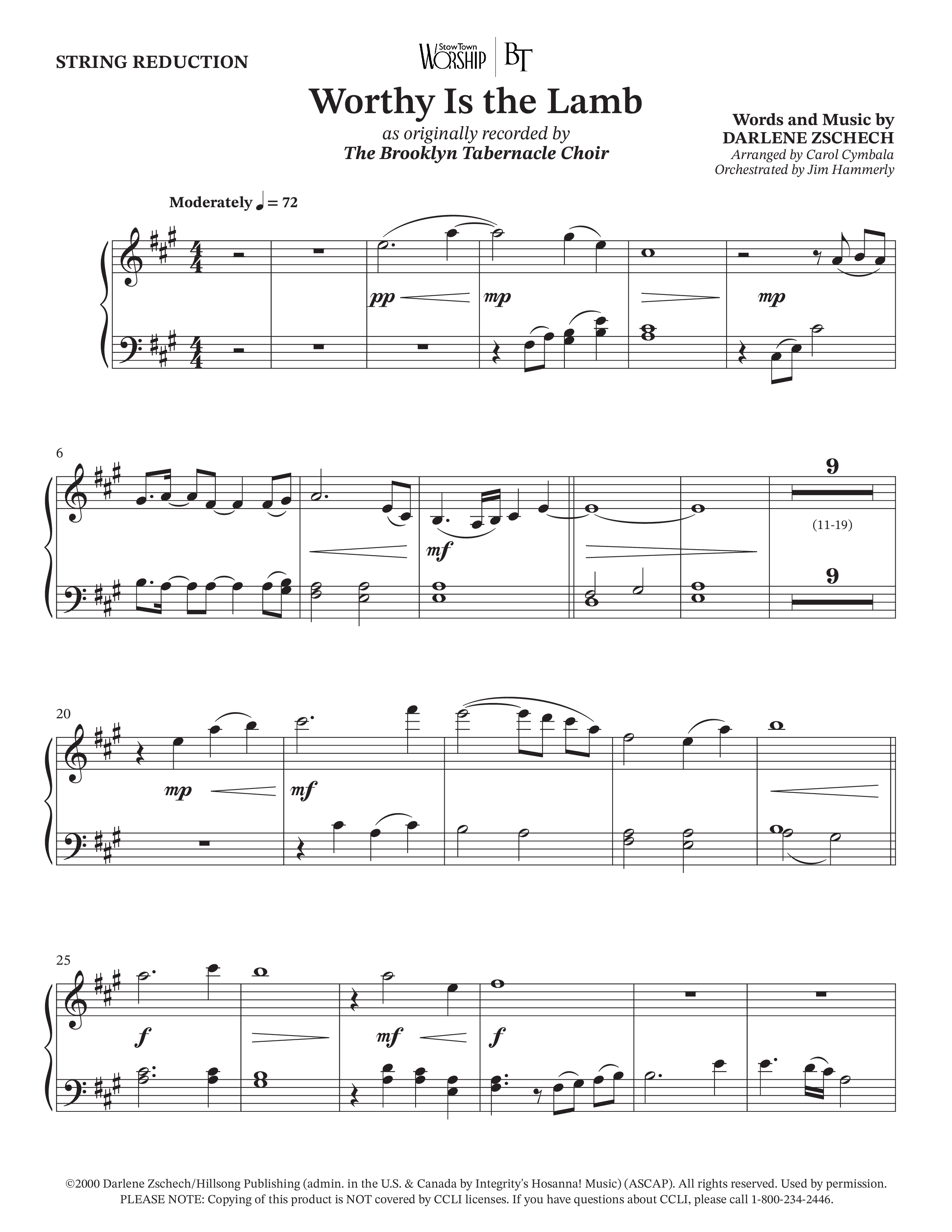 Worthy Is The Lamb (Choral Anthem SATB) String Reduction (The Brooklyn Tabernacle Choir / Arr. Carol Cymbala / Orch. Jim Hammerly)