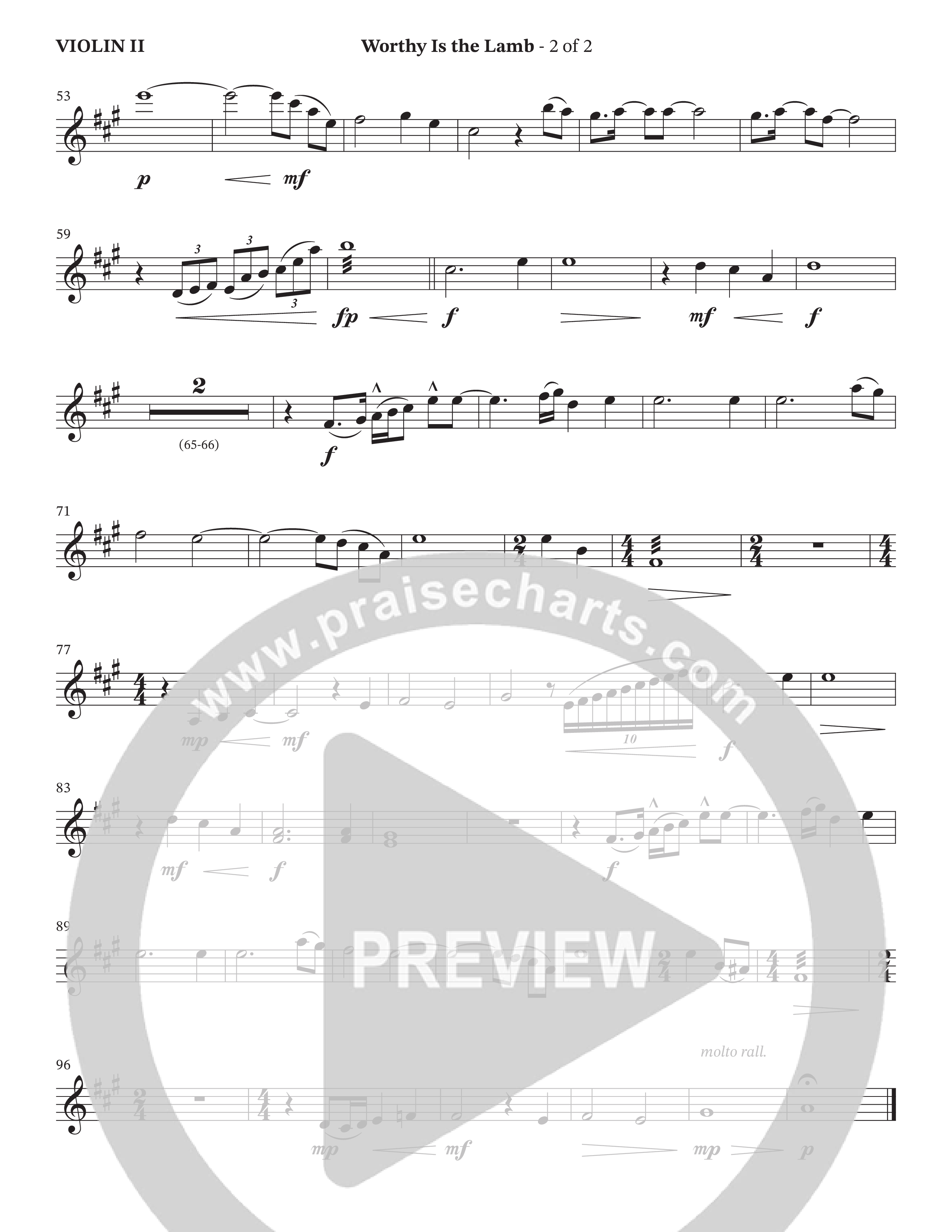 Worthy Is The Lamb (Choral Anthem SATB) Violin 2 (The Brooklyn Tabernacle Choir / Arr. Carol Cymbala / Orch. Jim Hammerly)