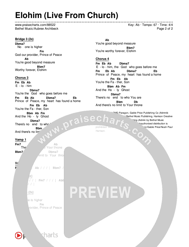 Elohim (Live From Church) Chords & Lyrics (Bethel Music / Aubree Archibeck)