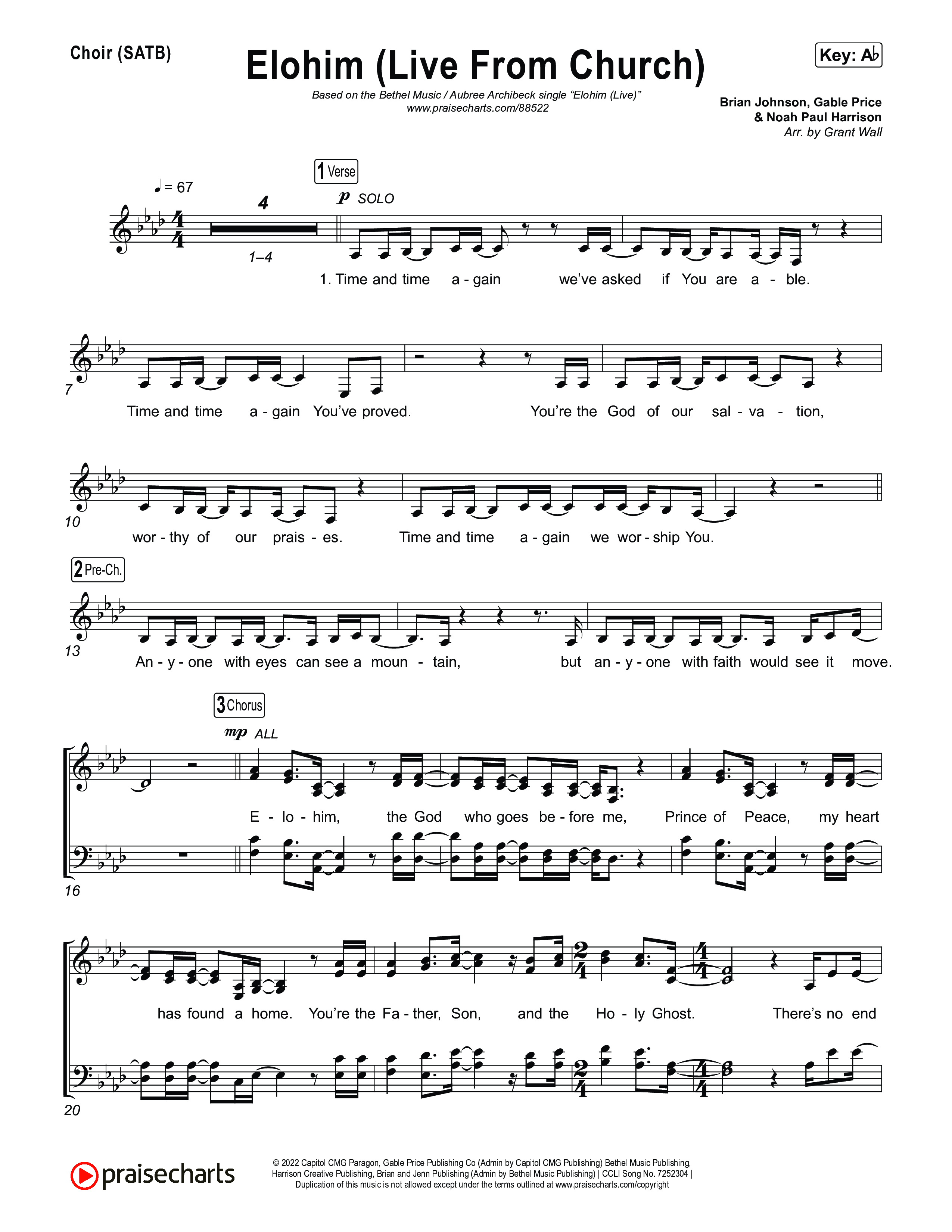 Elohim (Live From Church) Choir Sheet (SATB) (Bethel Music / Aubree Archibeck)