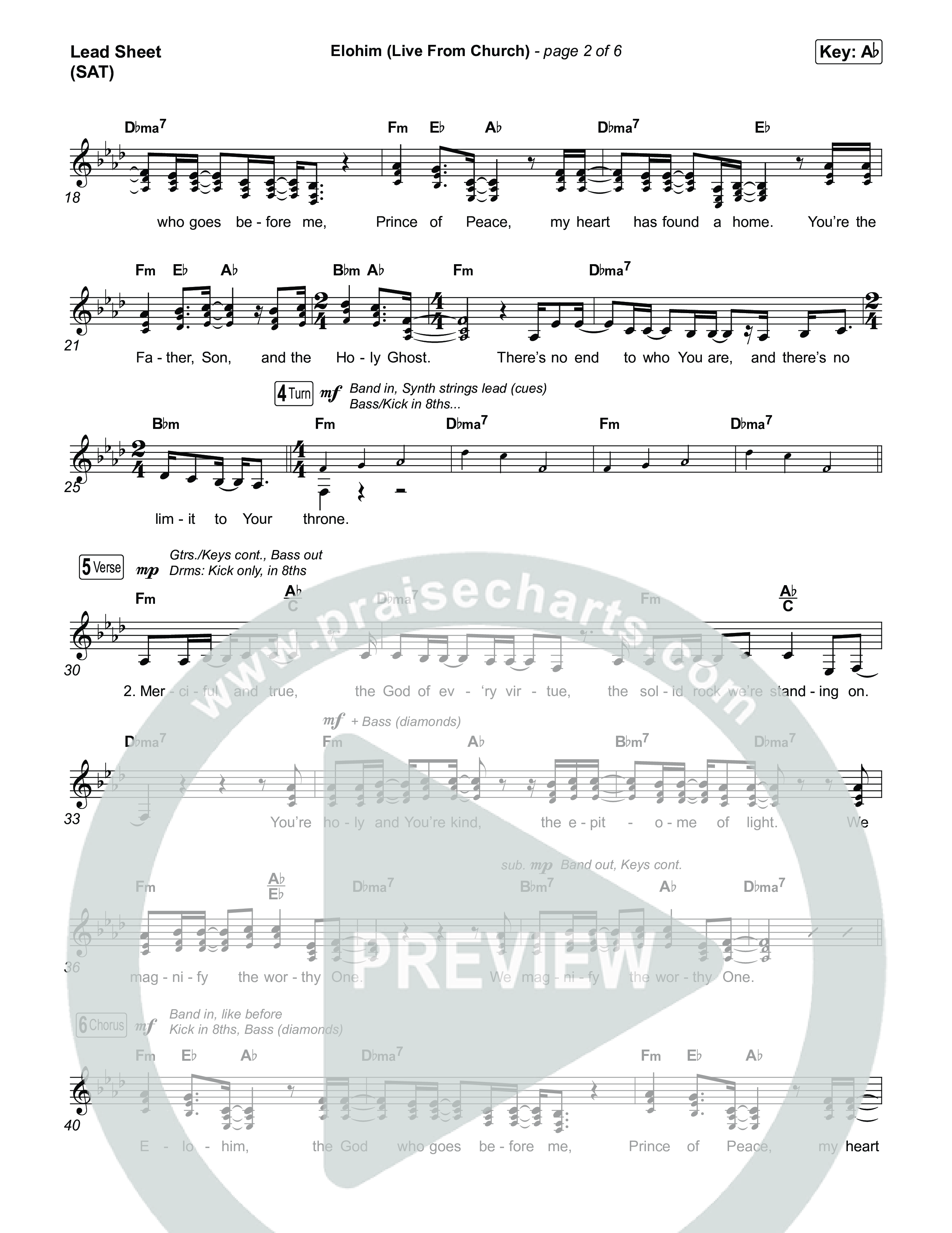 Elohim (Live From Church) Lead Sheet (SAT) (Bethel Music / Aubree Archibeck)