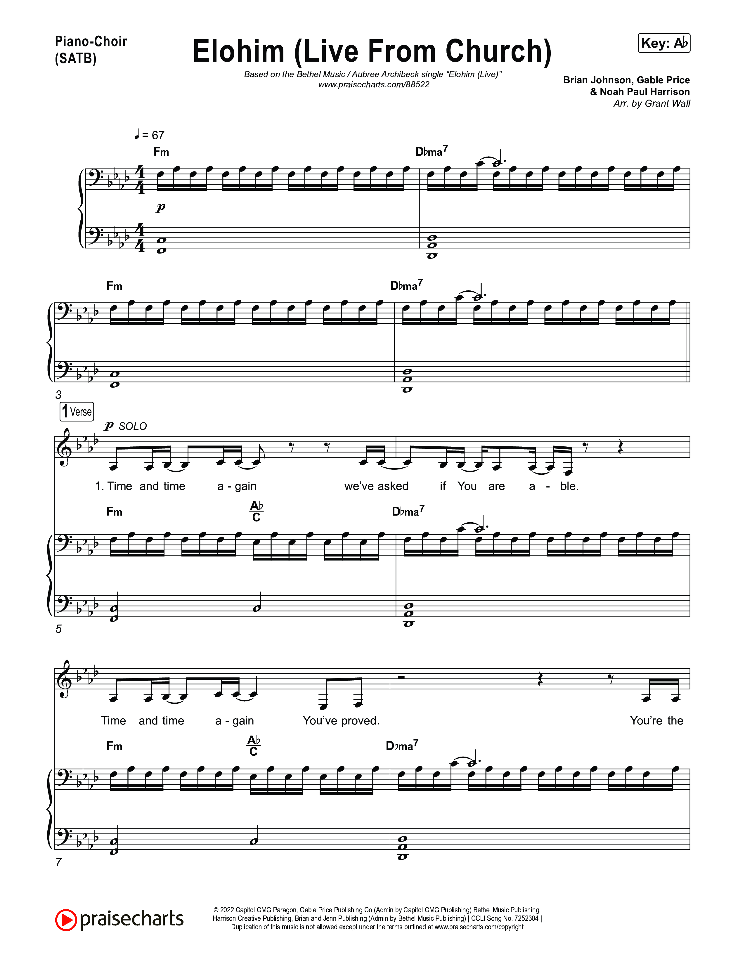 Elohim (Live From Church) Piano/Vocal Pack (Bethel Music / Aubree Archibeck)