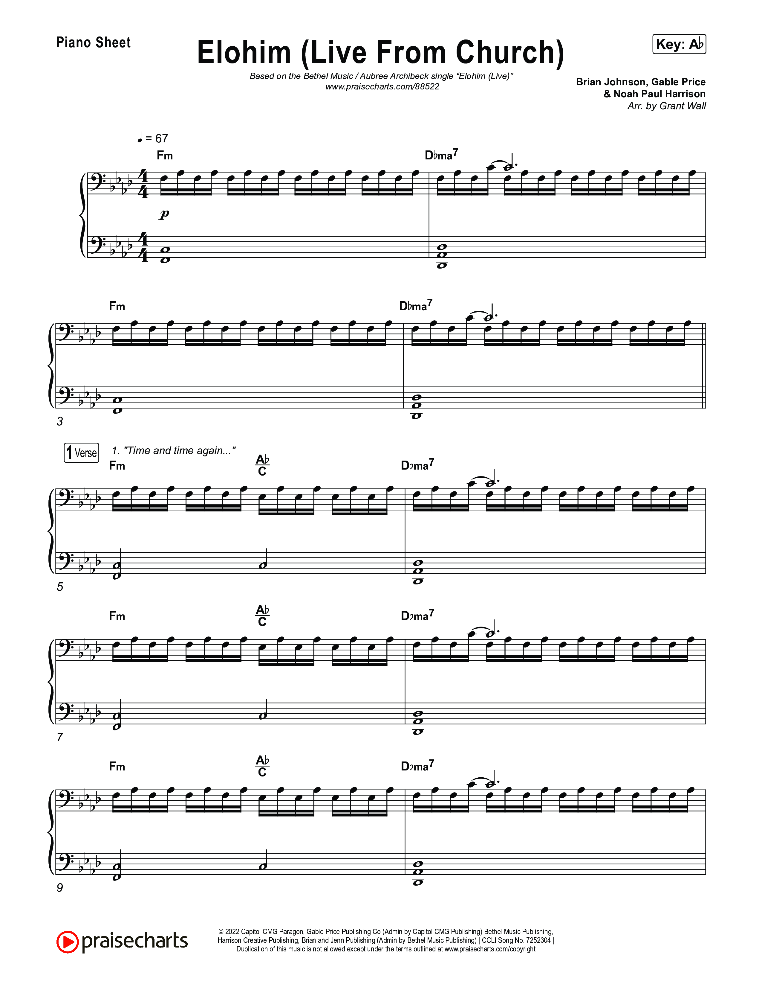Elohim (Live From Church) Piano Sheet (Bethel Music / Aubree Archibeck)