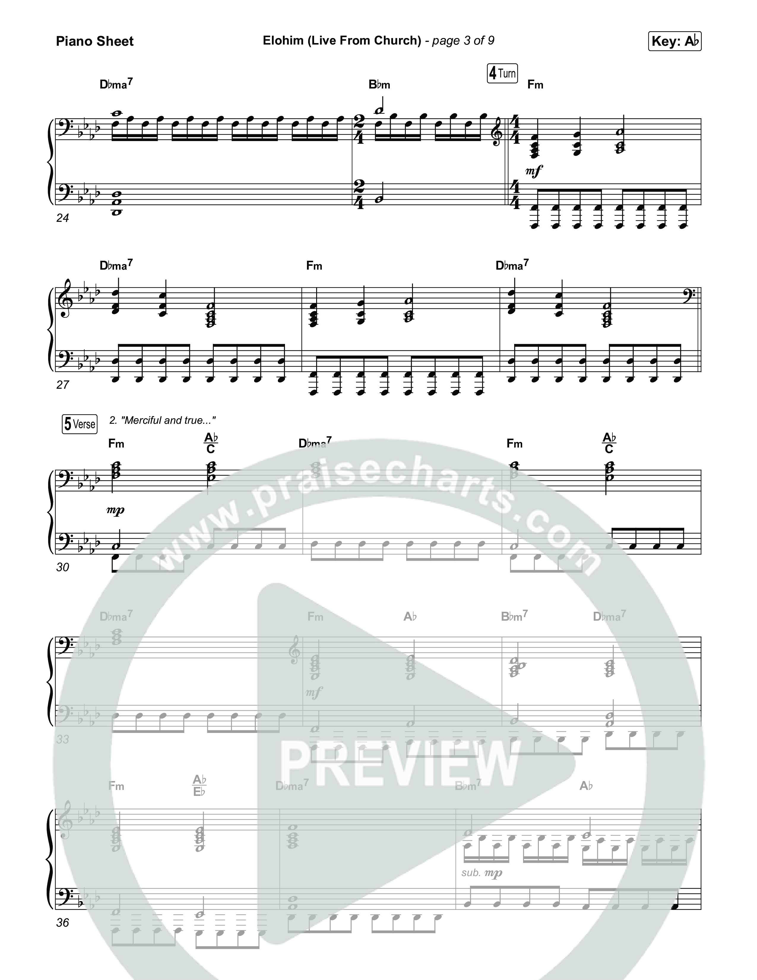 Elohim (Live From Church) Piano Sheet (Bethel Music / Aubree Archibeck)