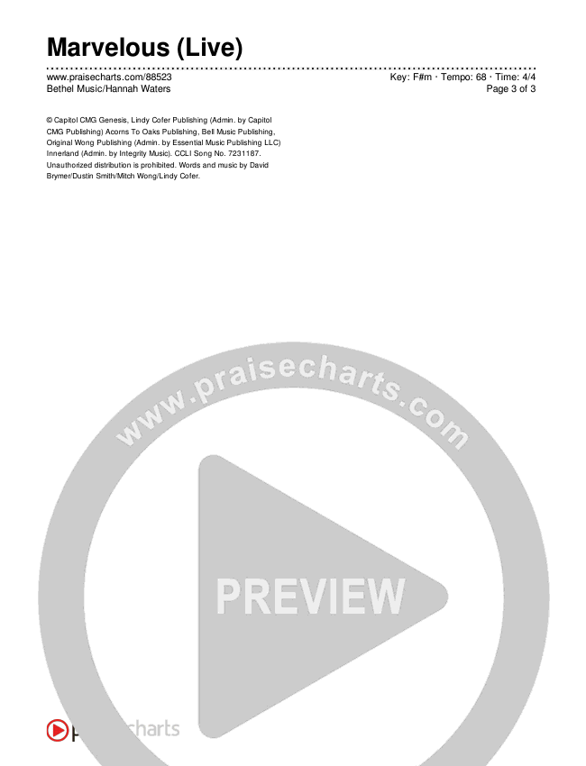 Marvelous (Live) Chords & Lyrics (Bethel Music / Hannah Waters)