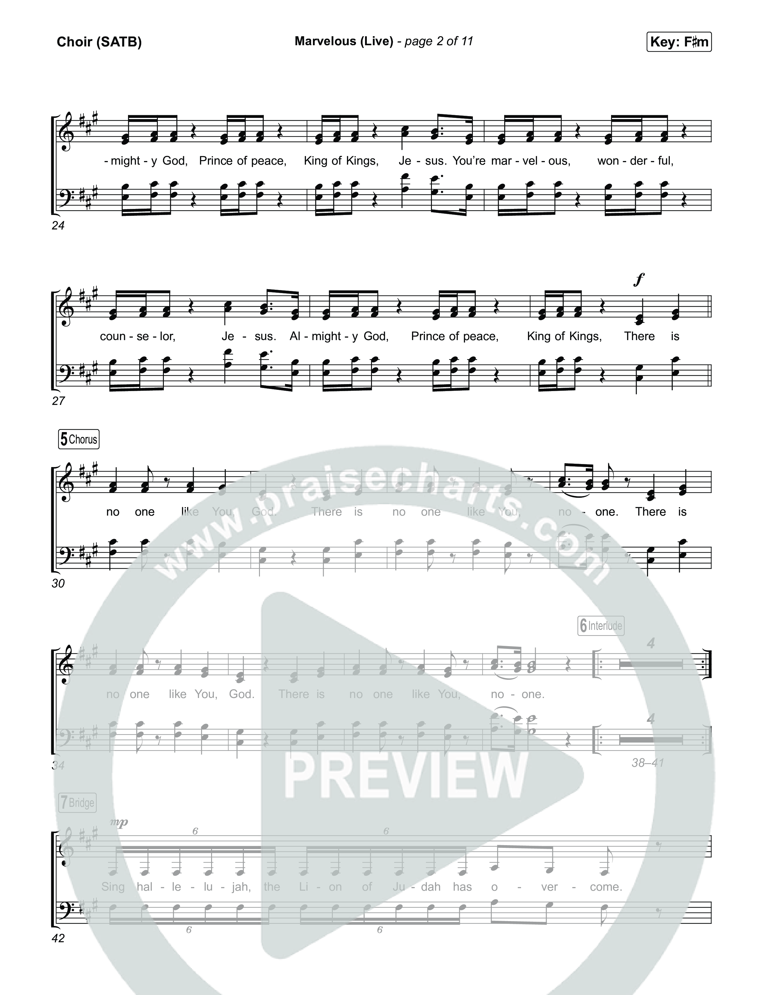 Marvelous (Live) Choir Sheet (SATB) (Bethel Music / Hannah Waters)
