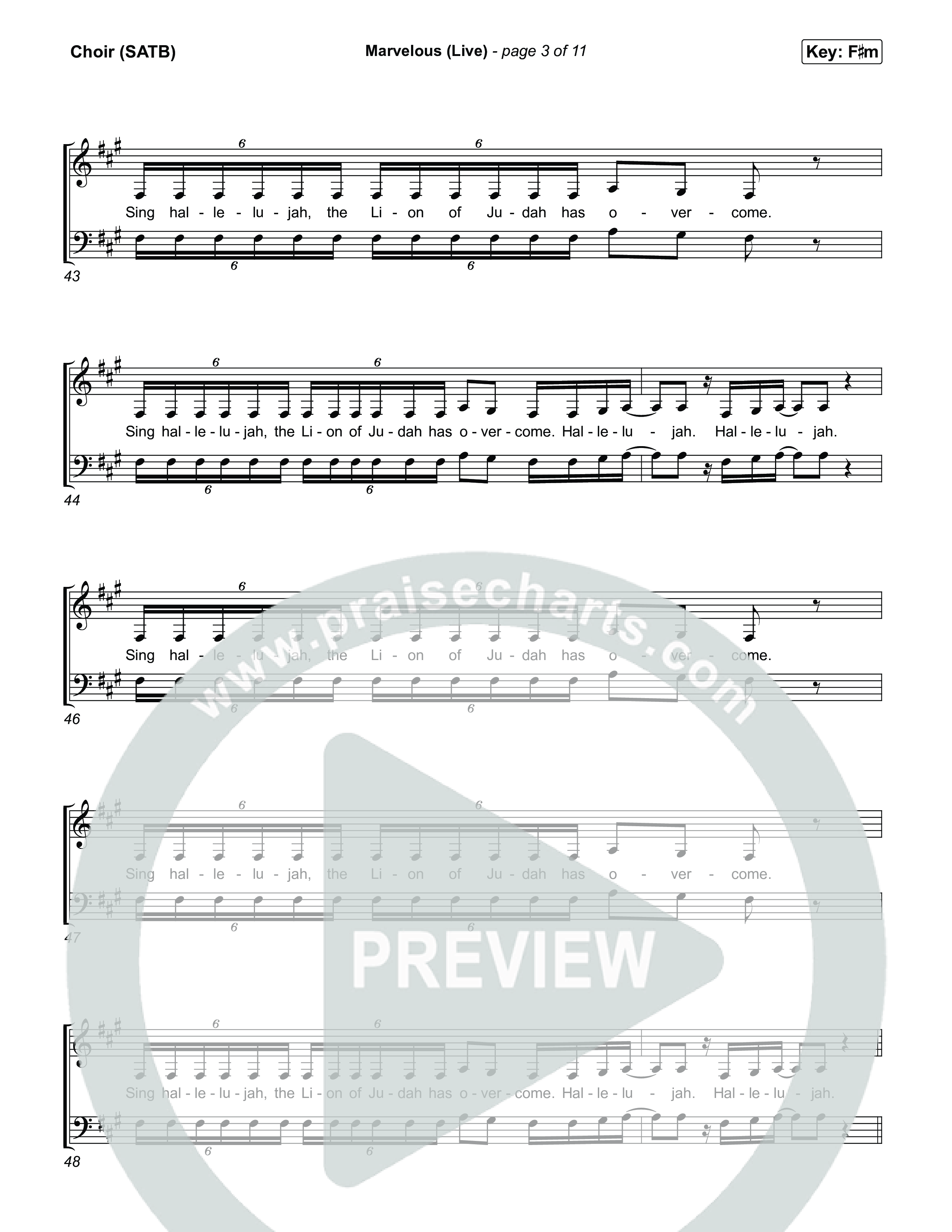 Marvelous (Live) Choir Sheet (SATB) (Bethel Music / Hannah Waters)
