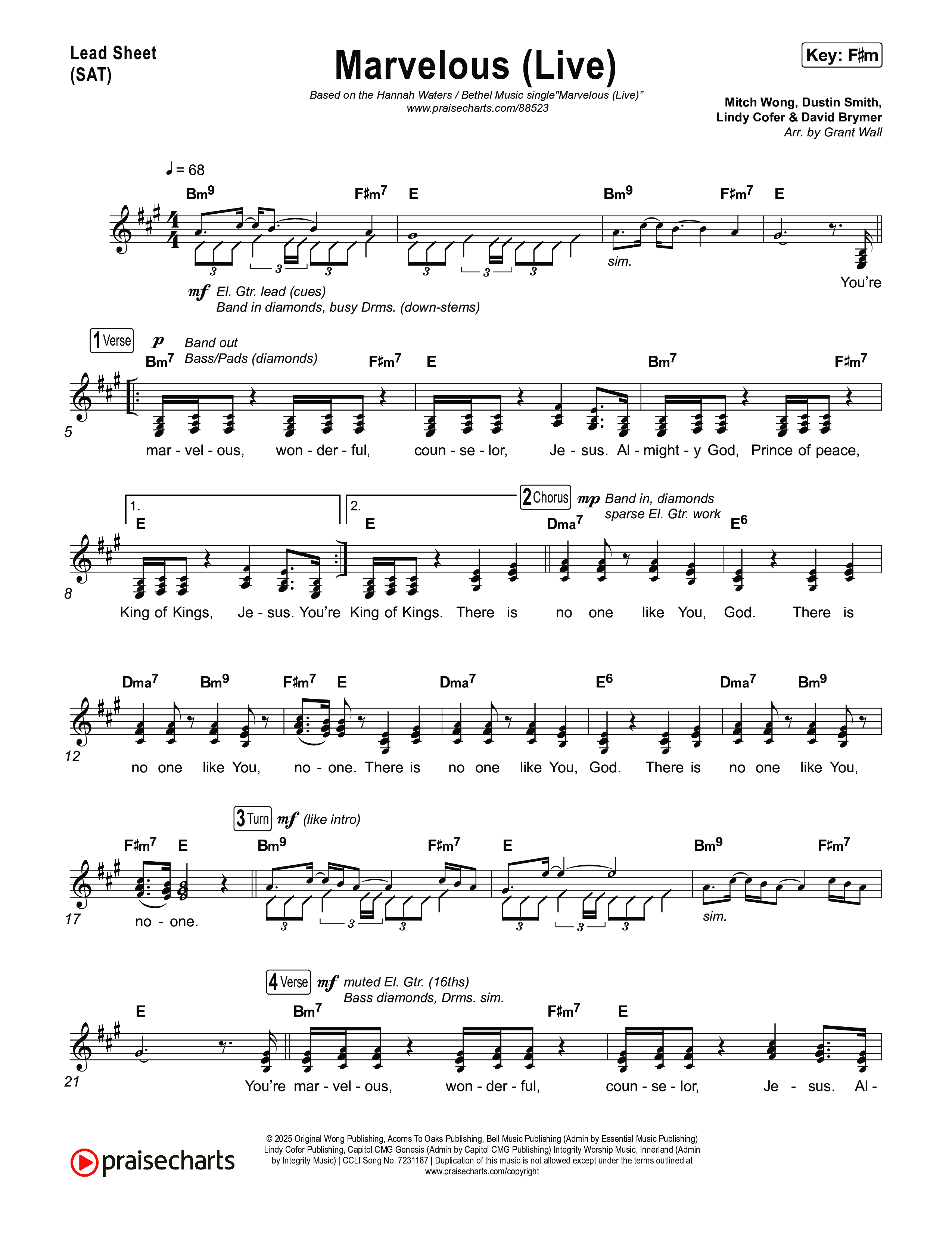 Marvelous (Live) Lead Sheet (SAT) (Bethel Music / Hannah Waters)