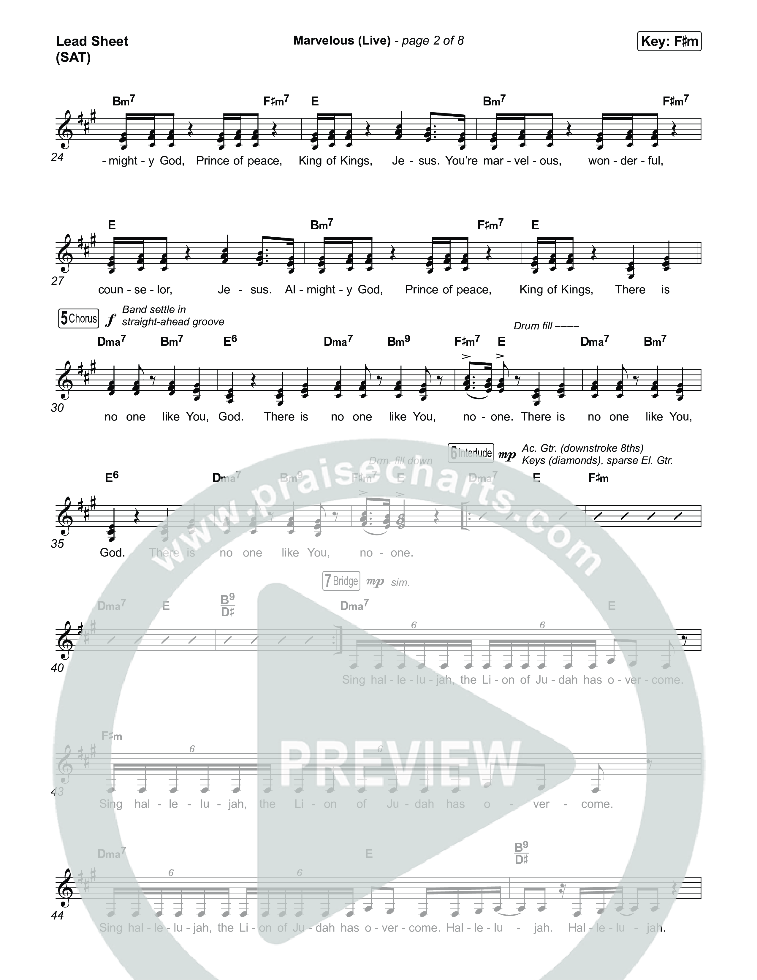 Marvelous (Live) Lead Sheet (SAT) (Bethel Music / Hannah Waters)