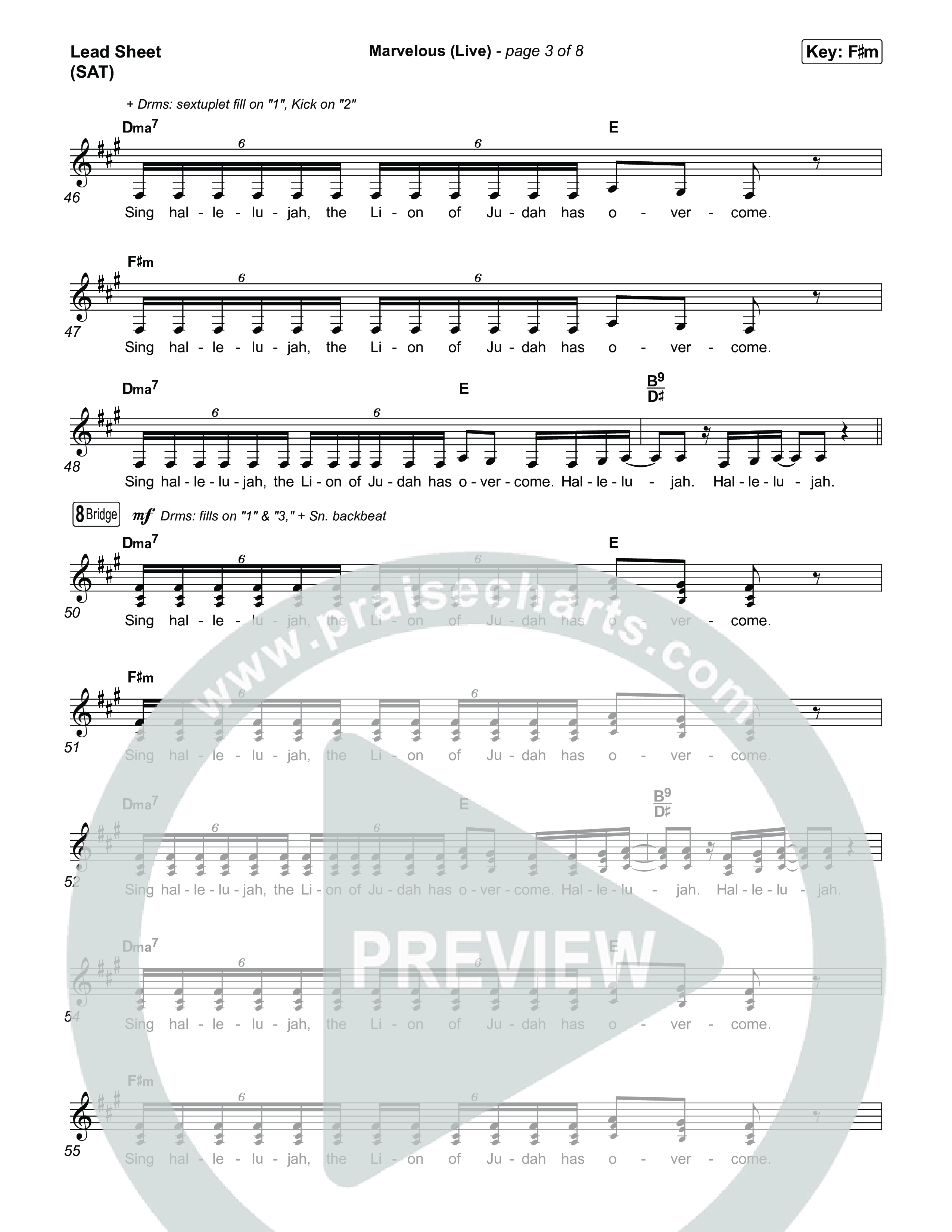 Marvelous (Live) Lead Sheet (SAT) (Bethel Music / Hannah Waters)