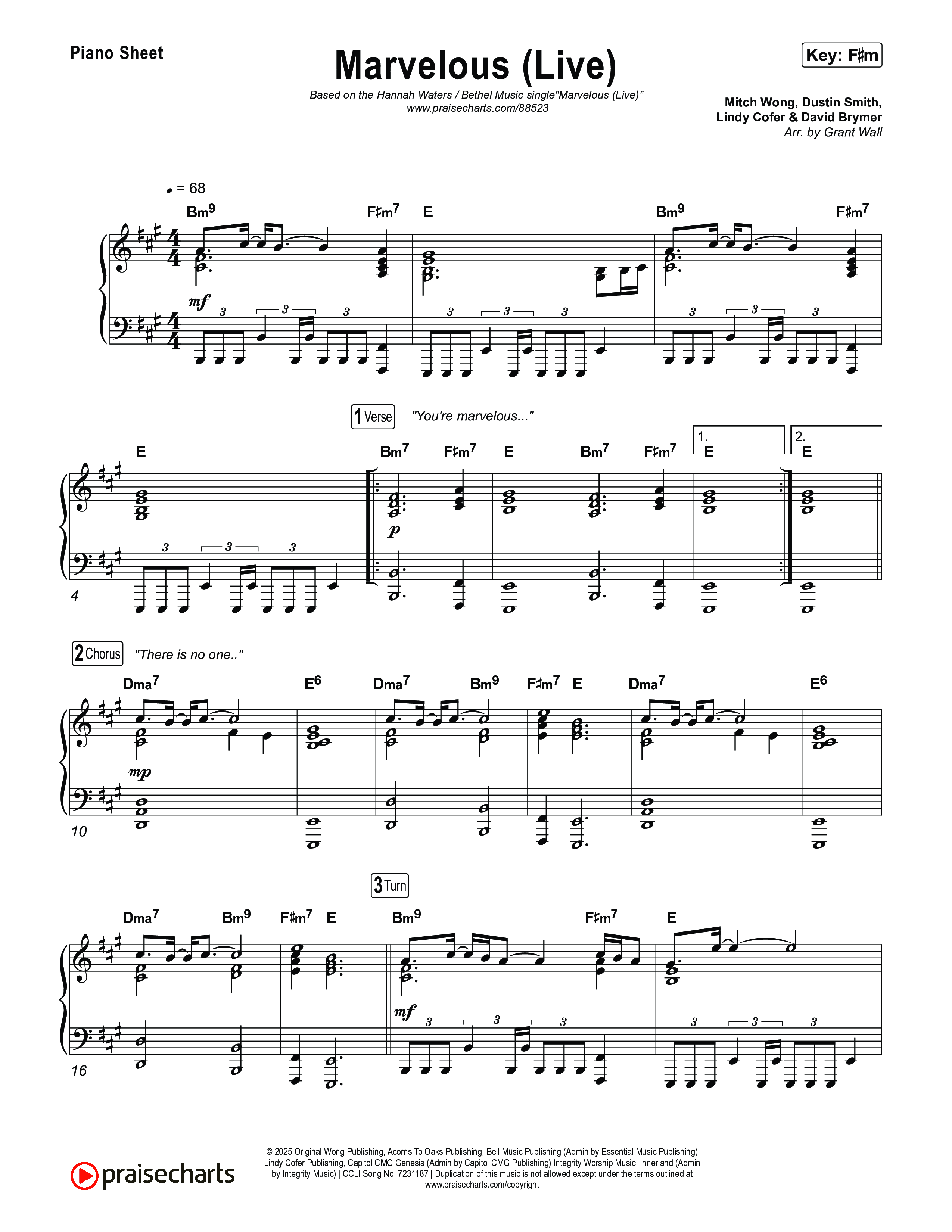 Marvelous (Live) Piano Sheet (Bethel Music / Hannah Waters)