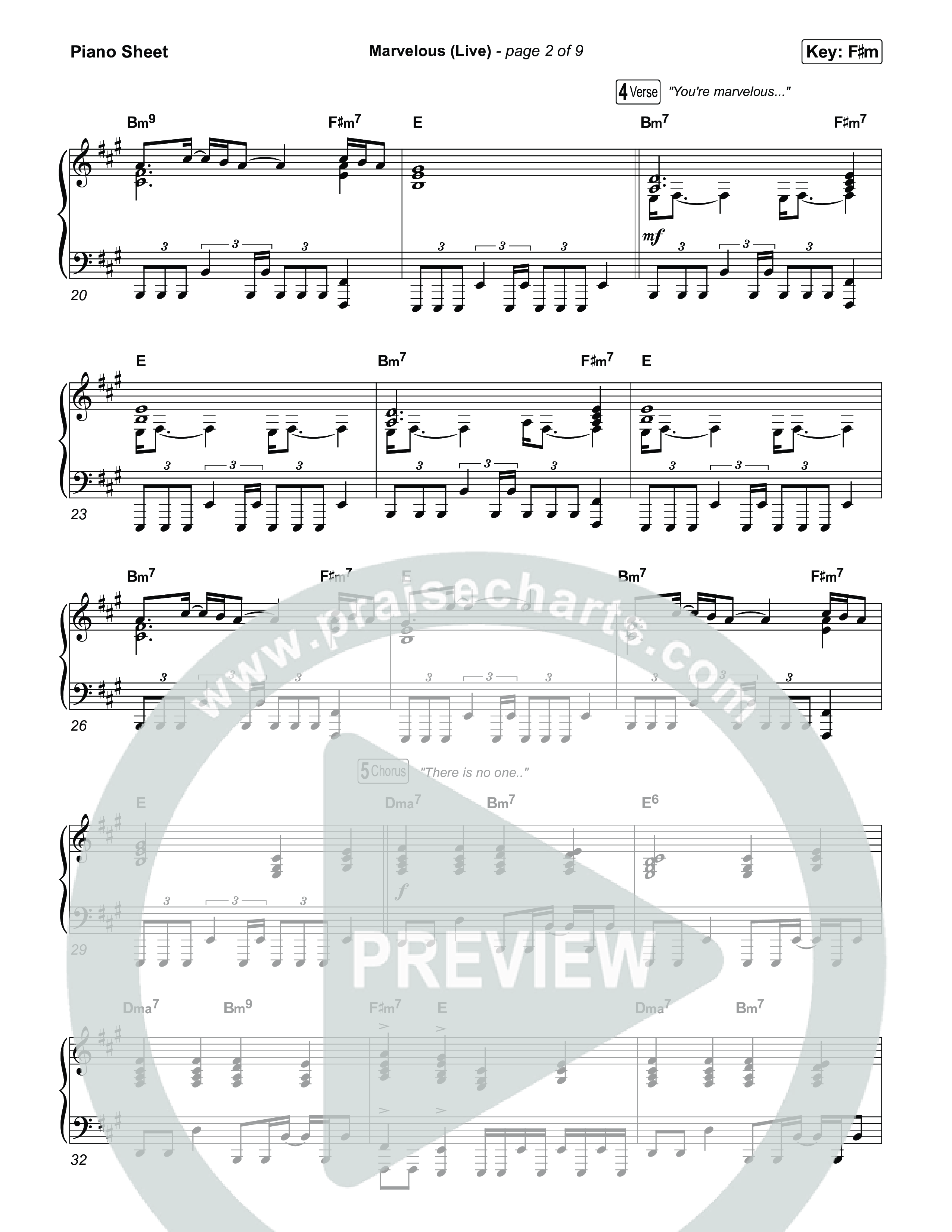 Marvelous (Live) Piano Sheet (Bethel Music / Hannah Waters)