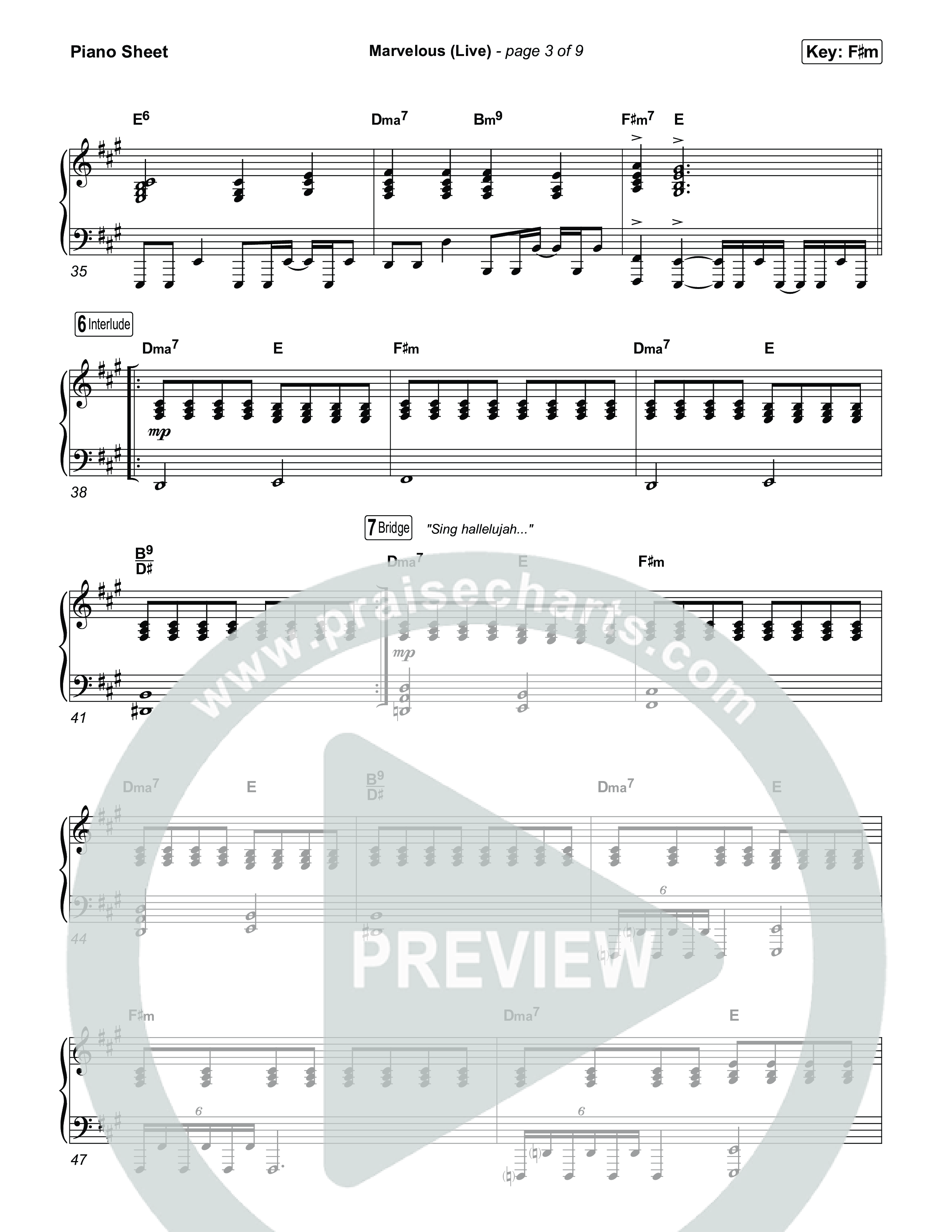 Marvelous (Live) Piano Sheet (Bethel Music / Hannah Waters)