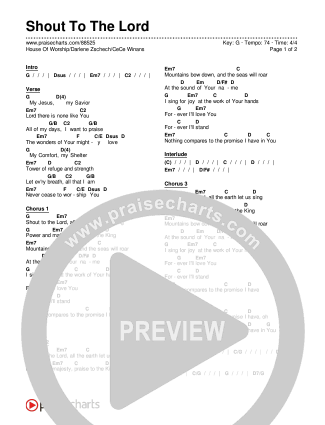 Shout To The Lord Chords & Lyrics (House Of Worship / Darlene Zschech / CeCe Winans)